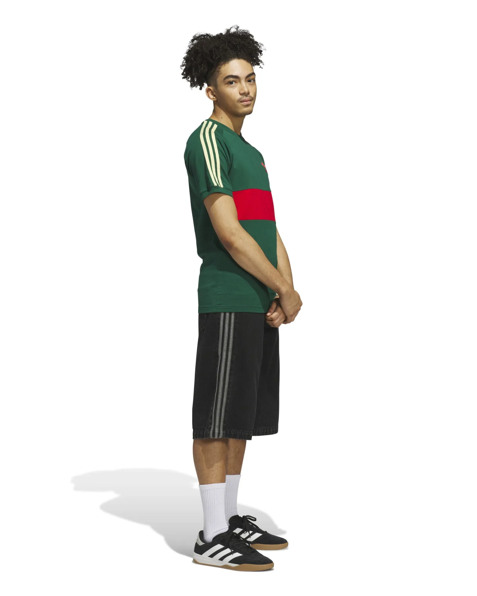 Adidas 3 Stripes Panel Tee - Collegiate Green / Better Scarlet