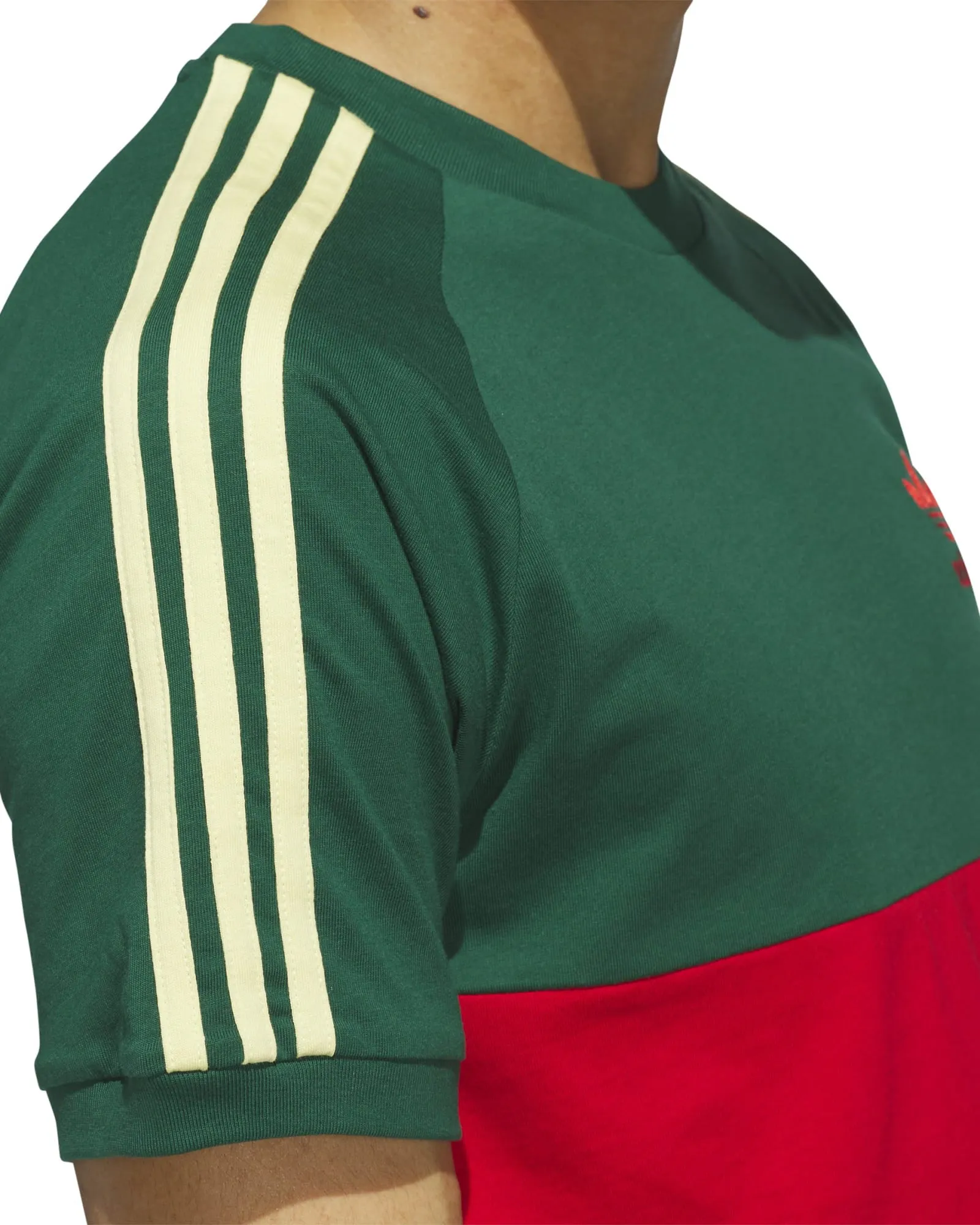 Adidas 3 Stripes Panel Tee - Collegiate Green / Better Scarlet