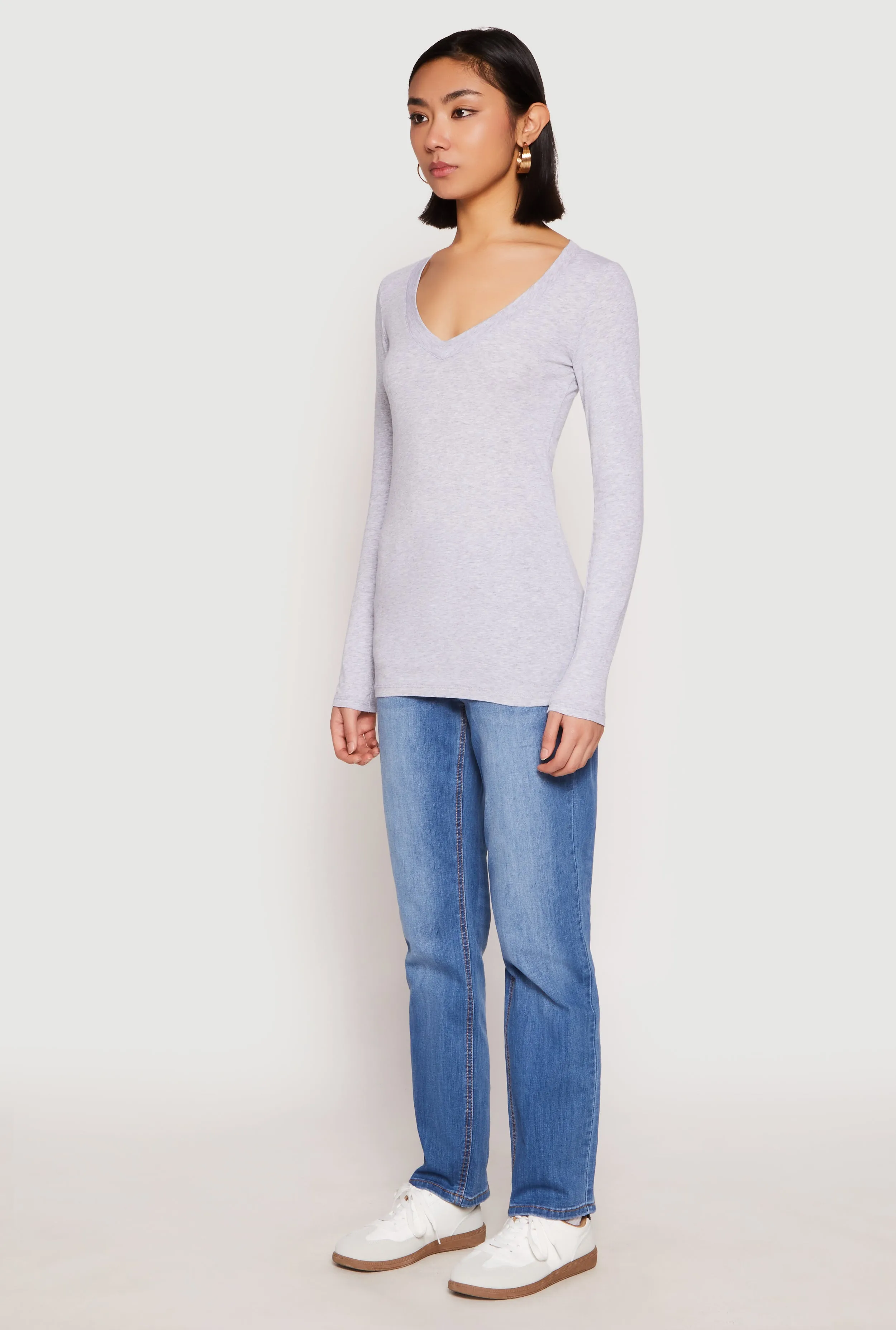 Basic Long Sleeve V Neck Tee