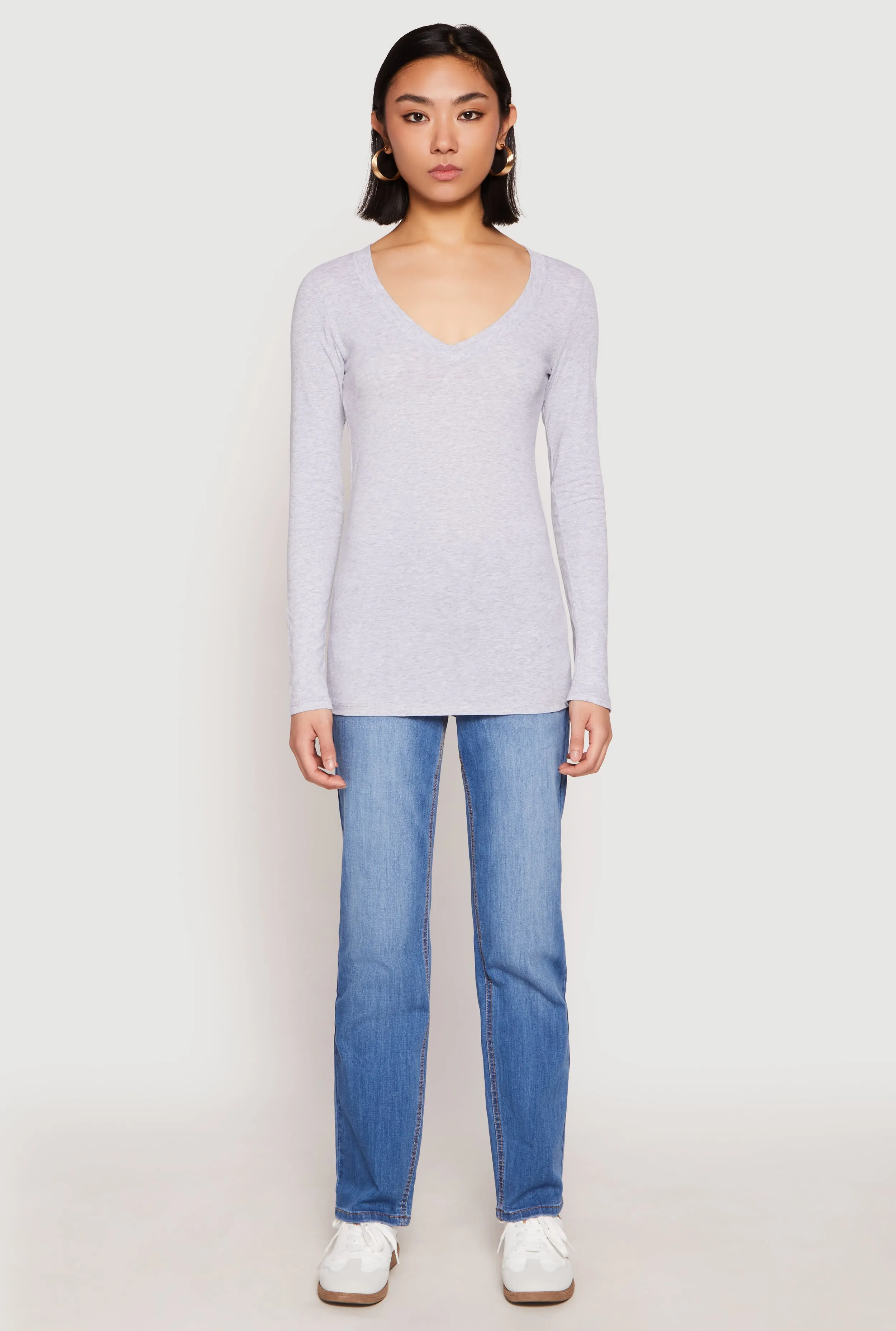 Basic Long Sleeve V Neck Tee