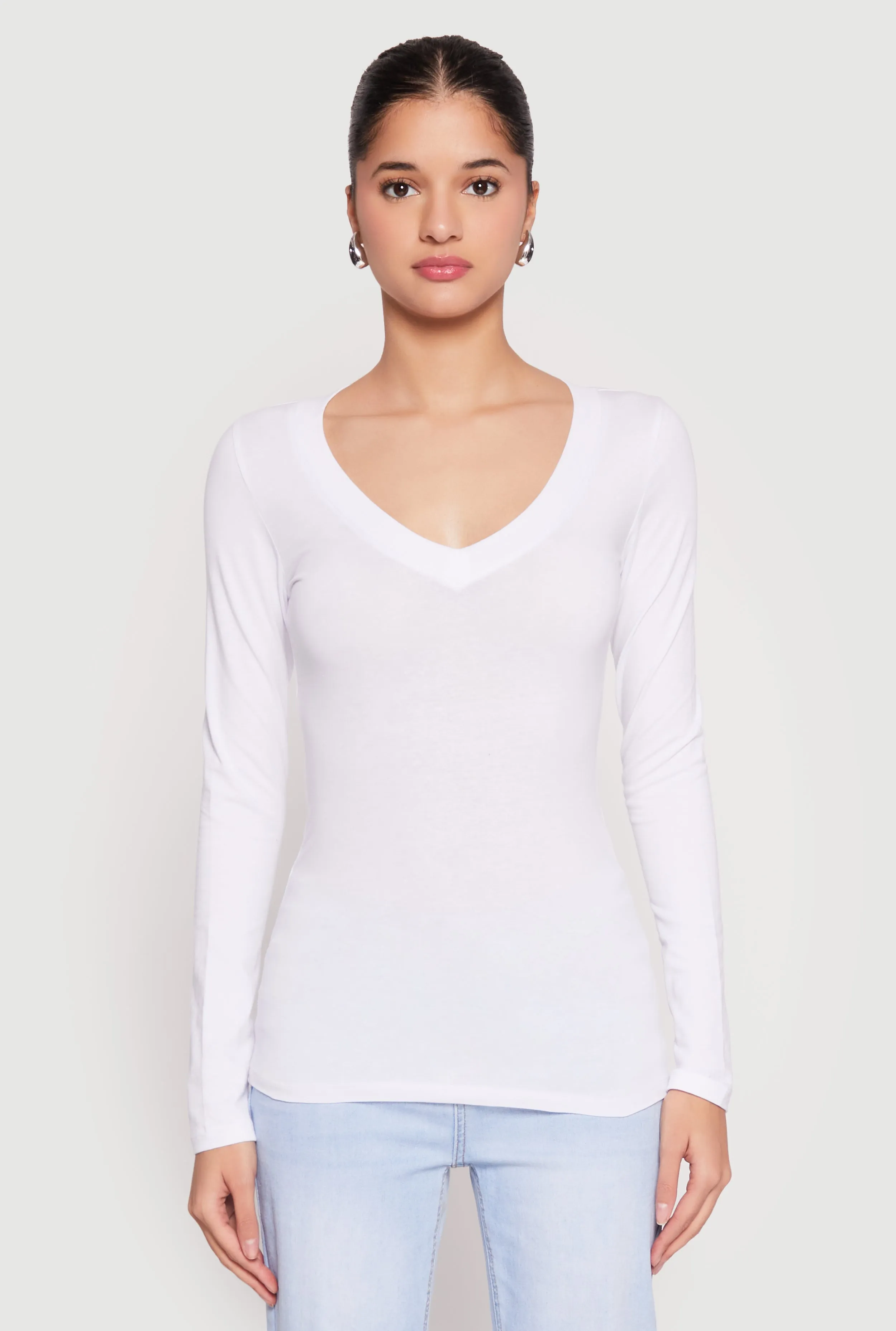 Basic Long Sleeve V Neck Tee