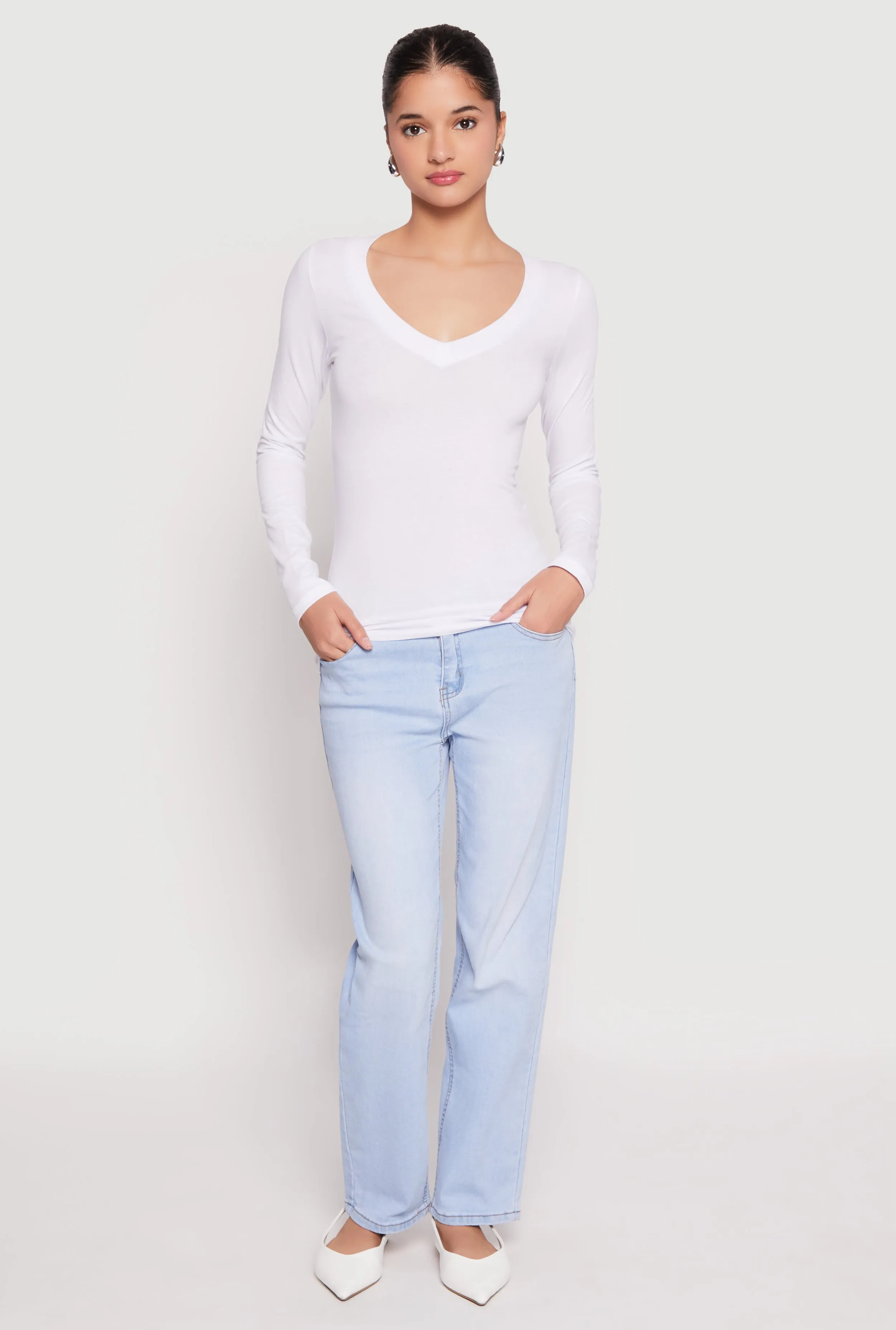 Basic Long Sleeve V Neck Tee