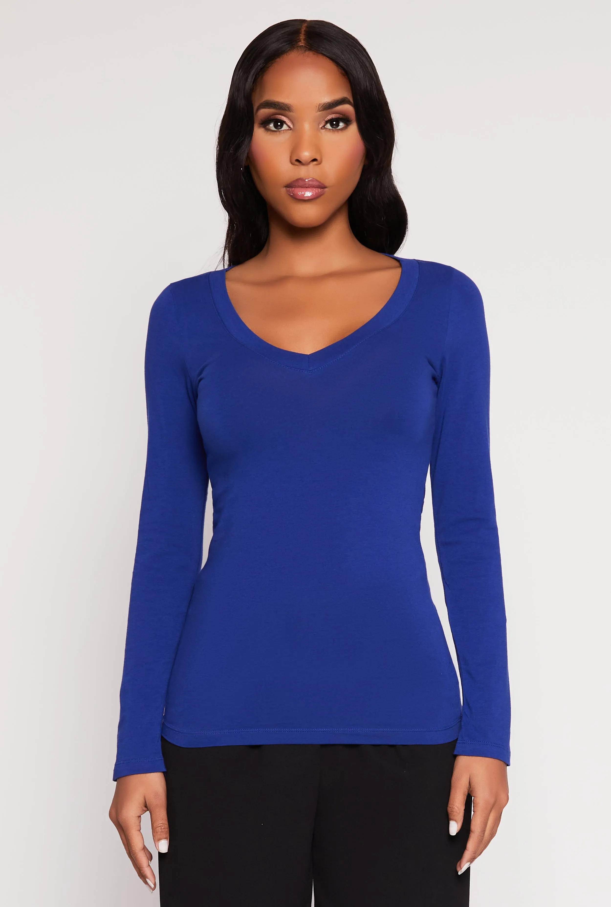 Basic Long Sleeve V Neck Tee