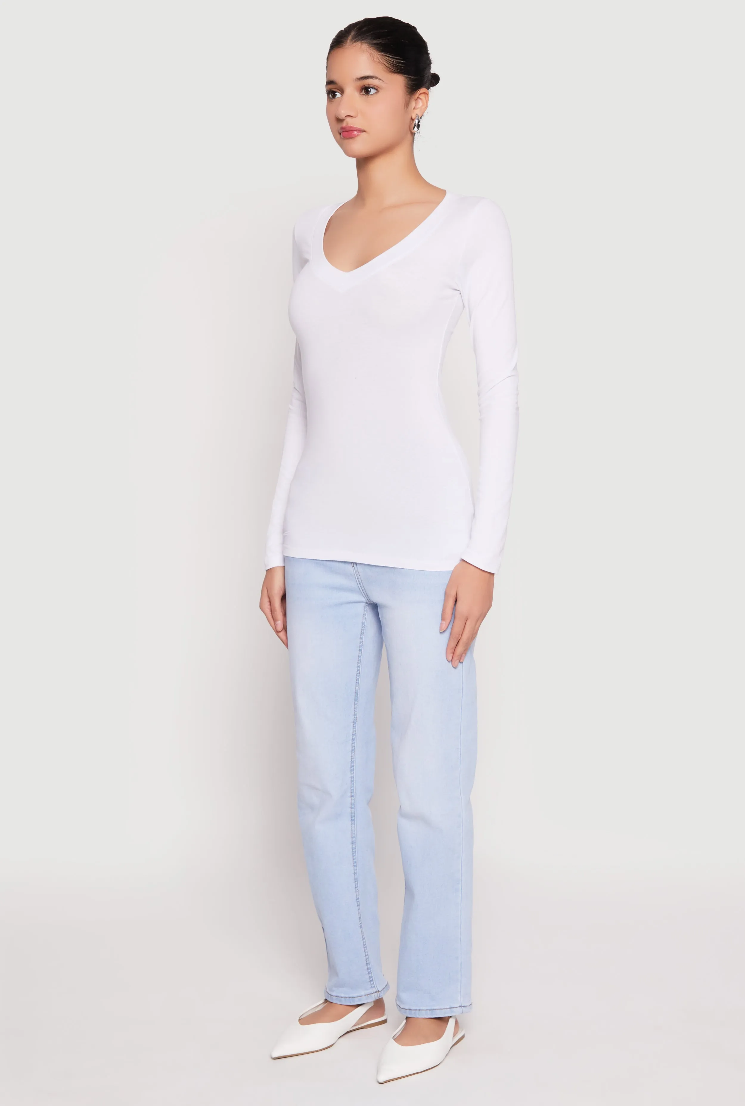 Basic Long Sleeve V Neck Tee