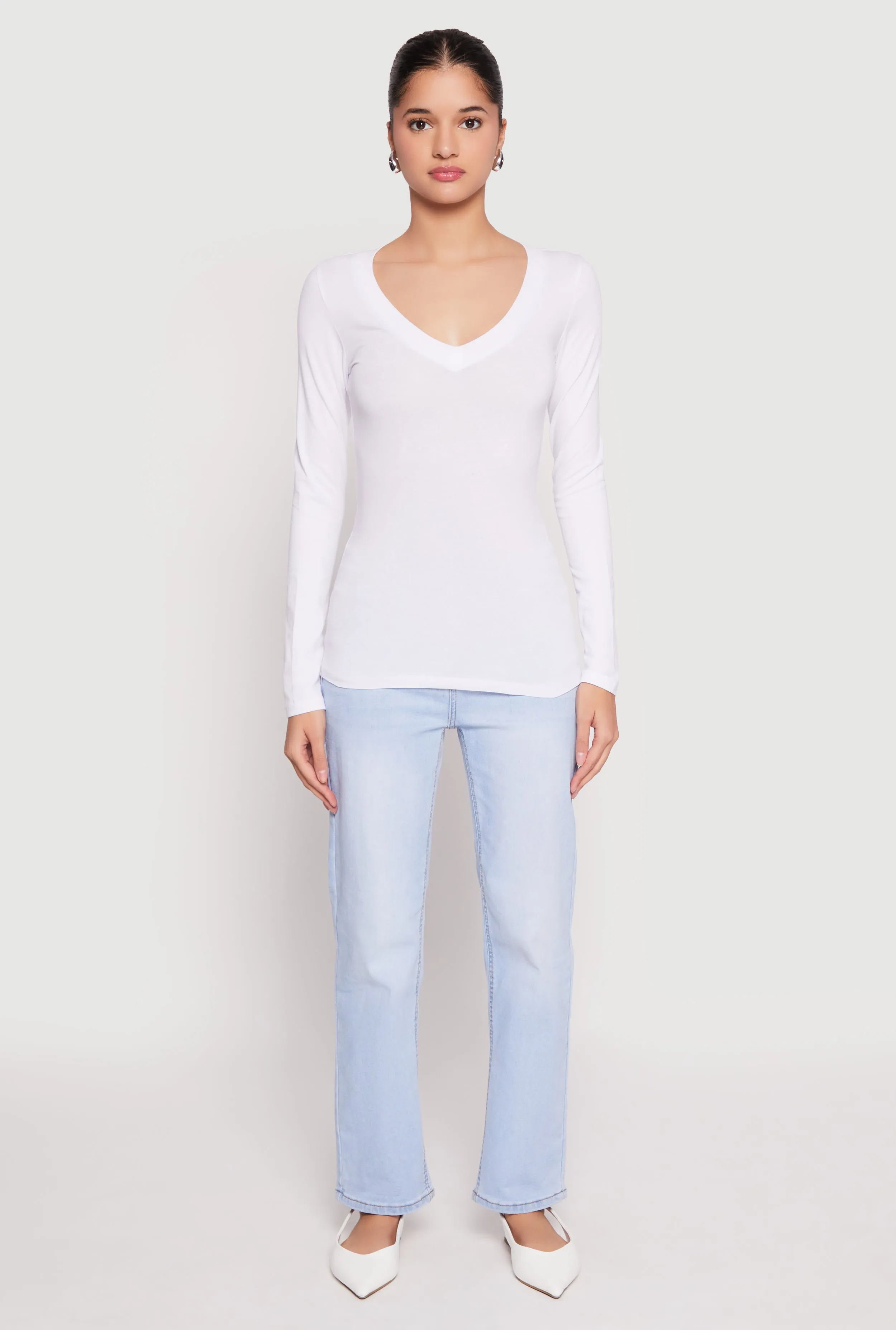 Basic Long Sleeve V Neck Tee