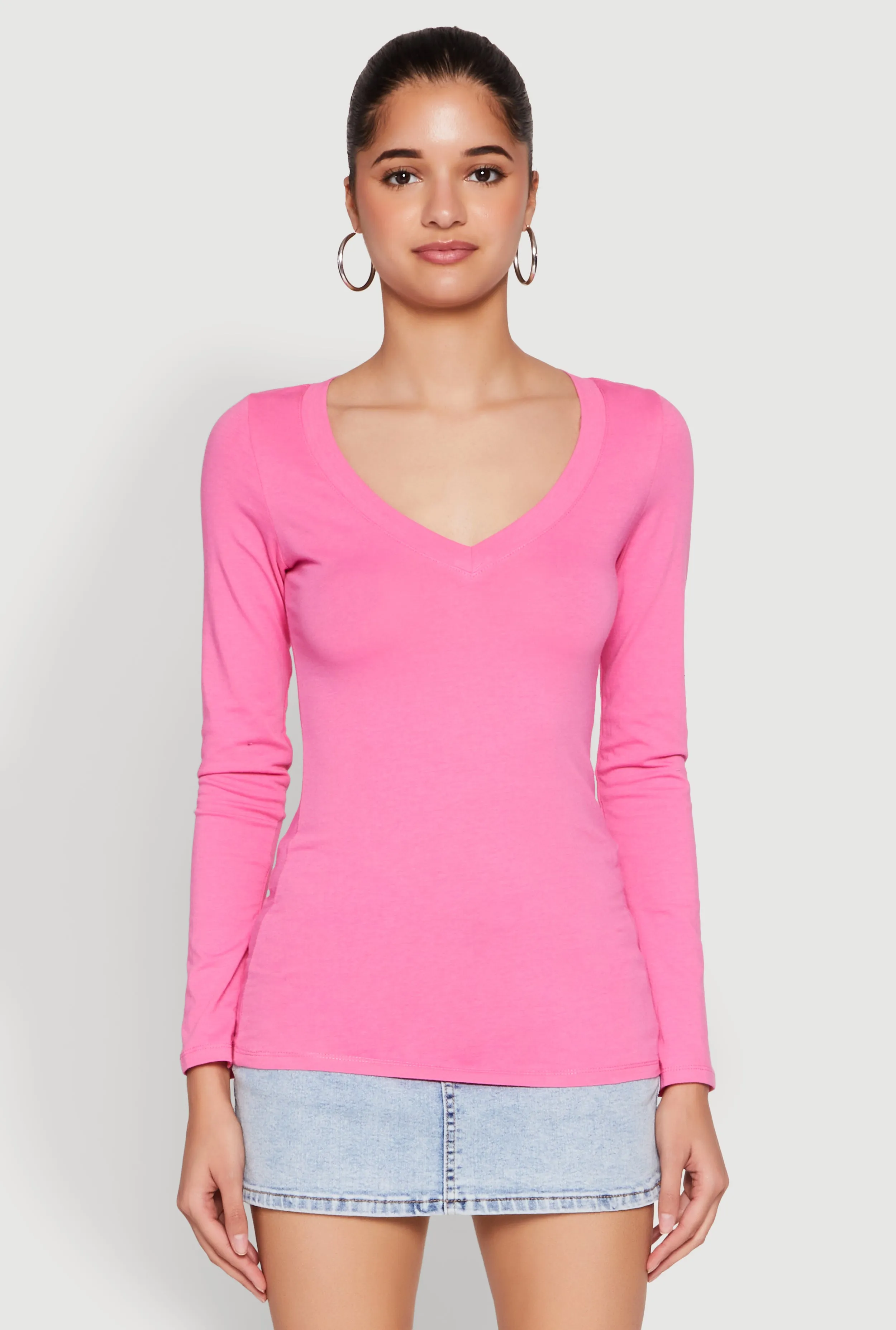 Basic Long Sleeve V Neck Tee