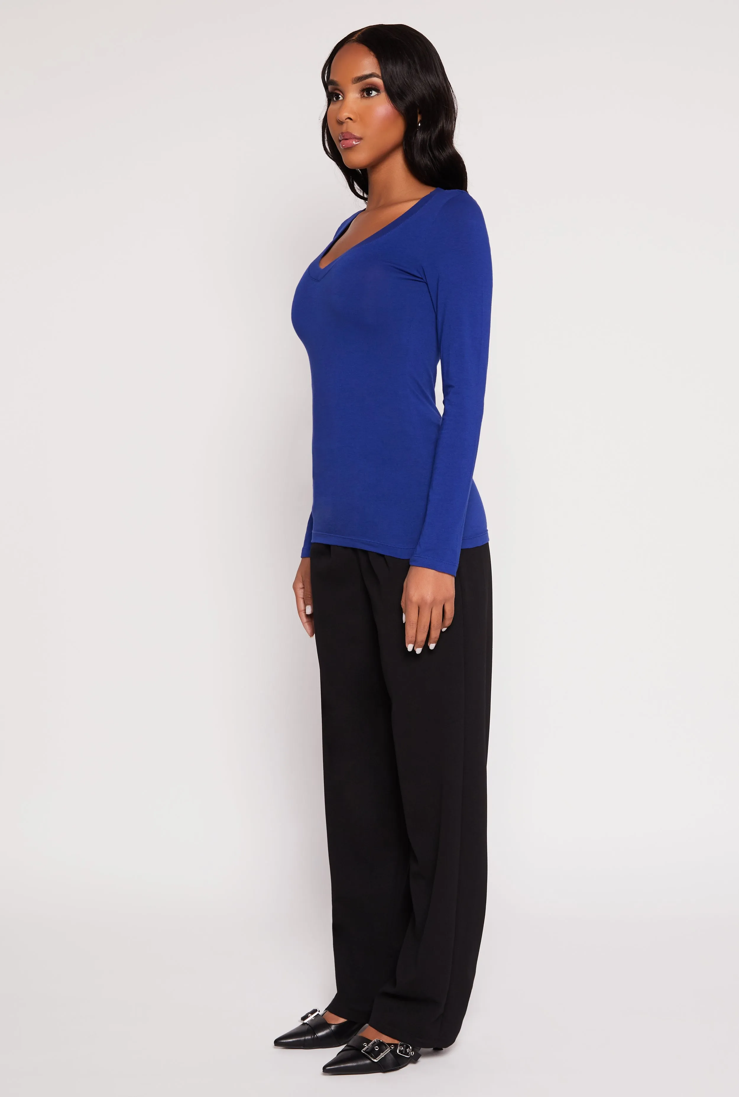 Basic Long Sleeve V Neck Tee