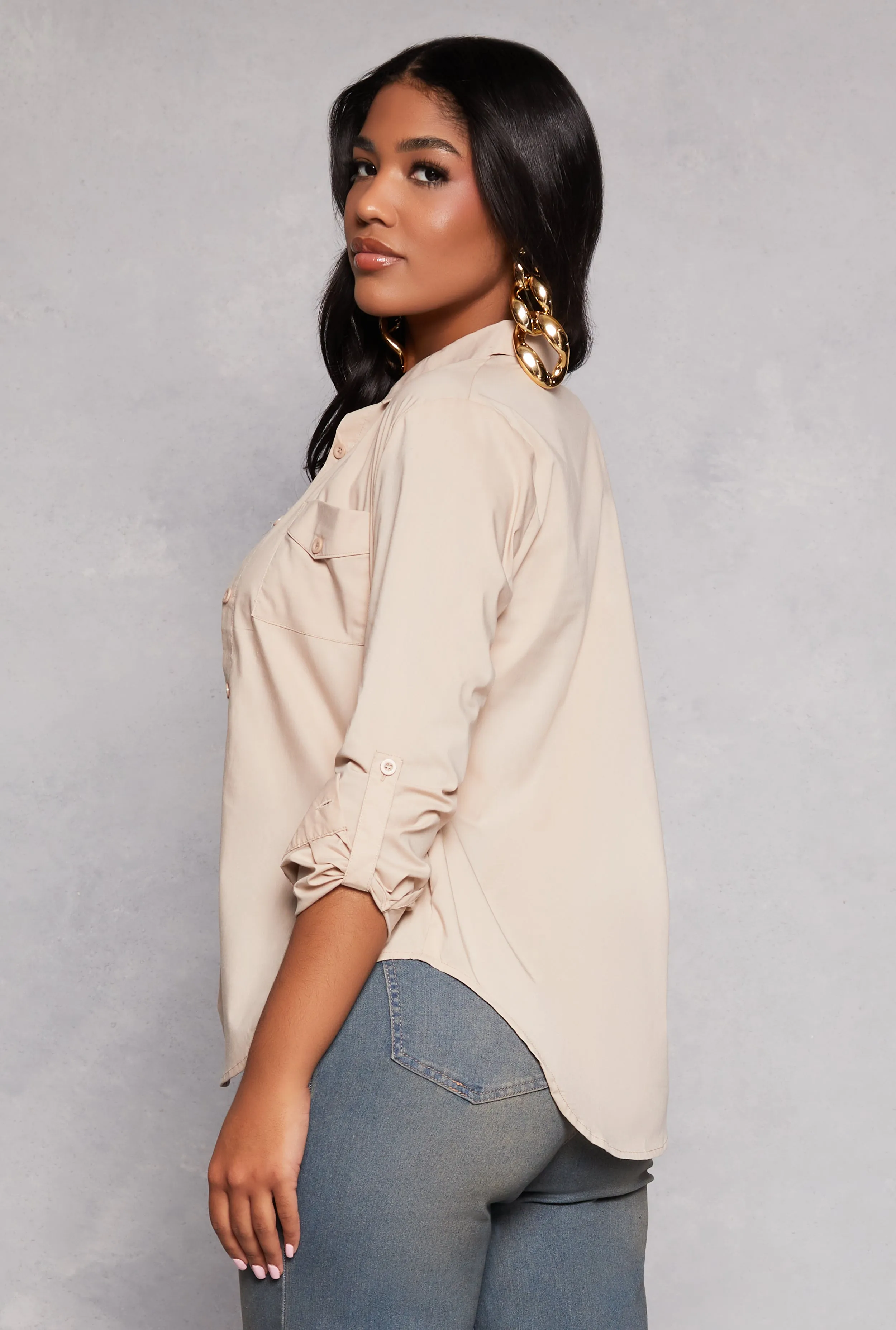 Basic Poplin Button Front Shirt