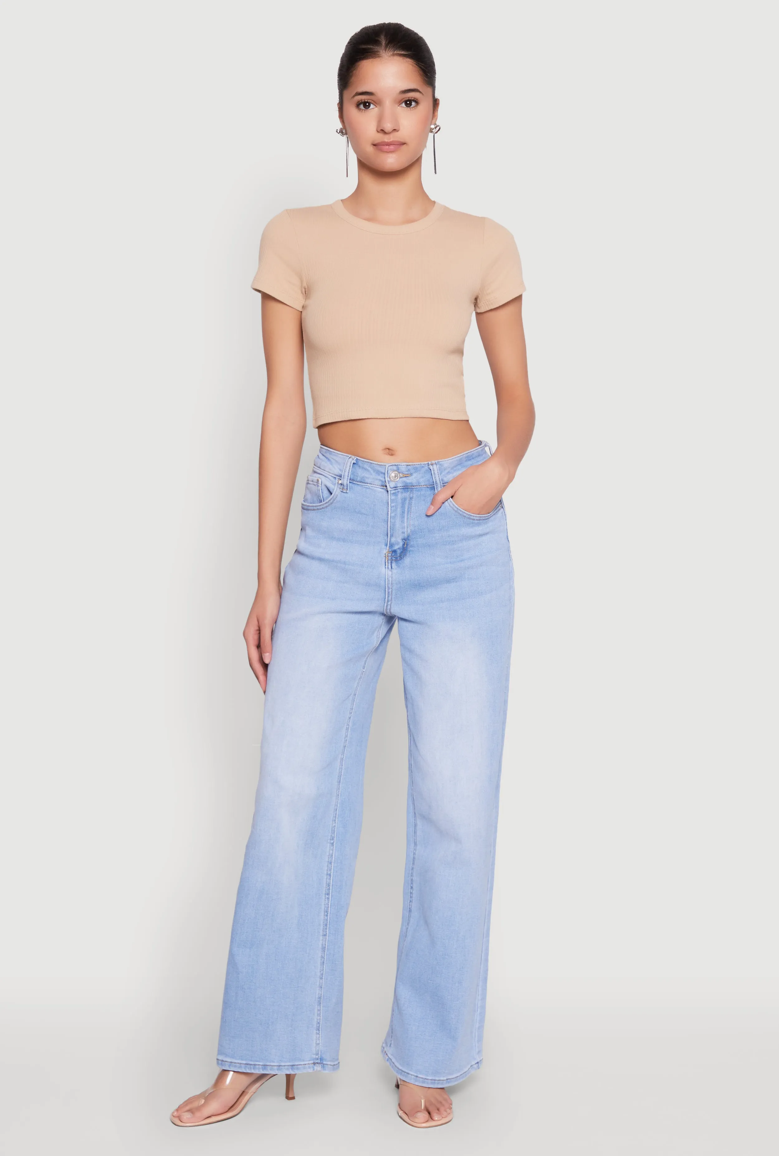 Basic Ribbed Knit Cropped Tee