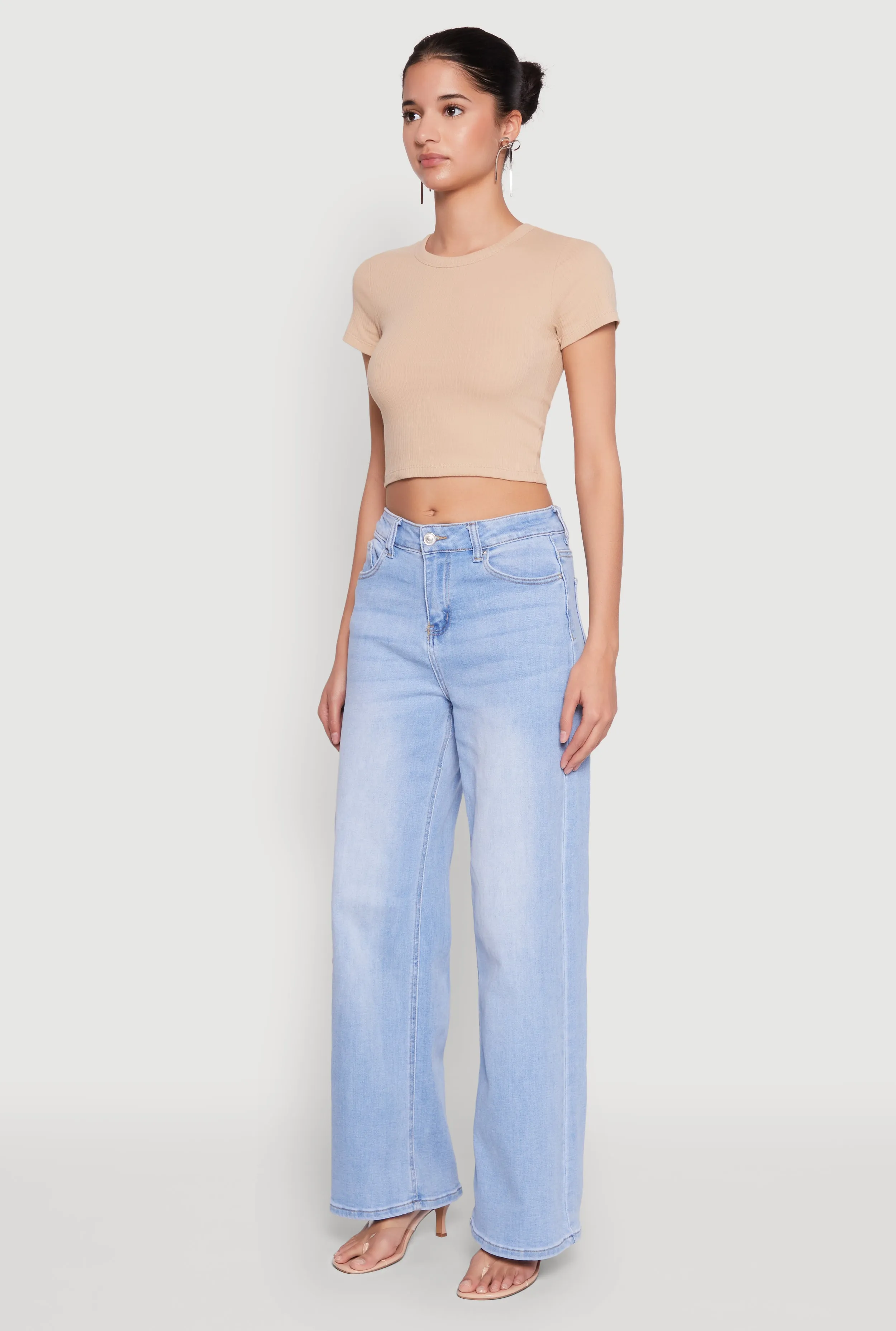 Basic Ribbed Knit Cropped Tee