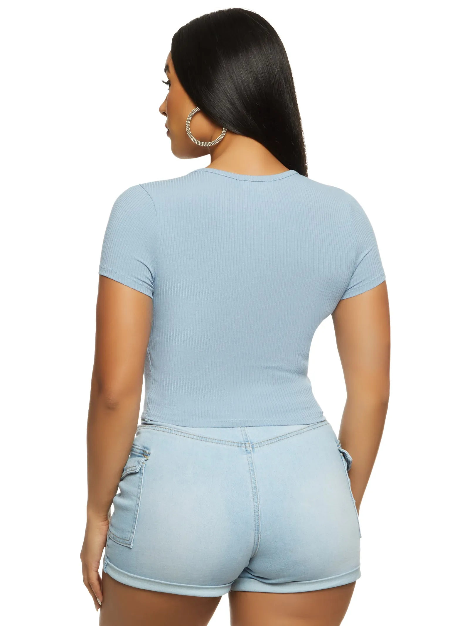 Basic Ribbed Notch Neck Tee