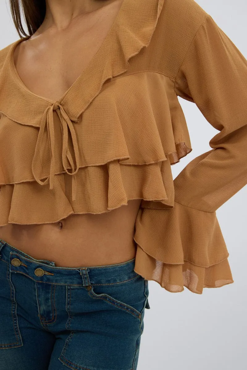 Beige Tie Up Blouse