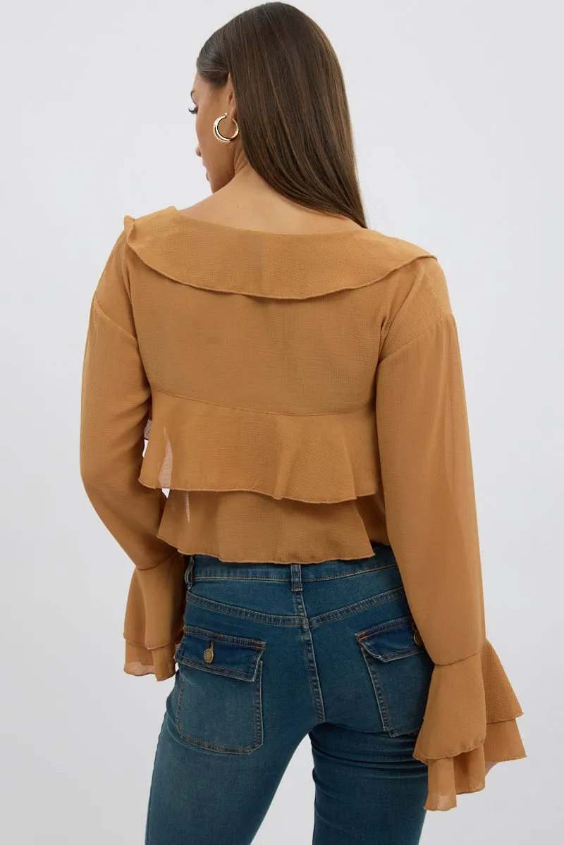 Beige Tie Up Blouse