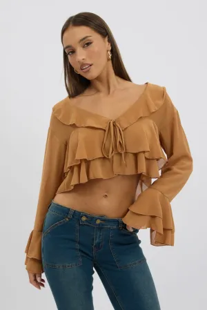 Beige Tie Up Blouse