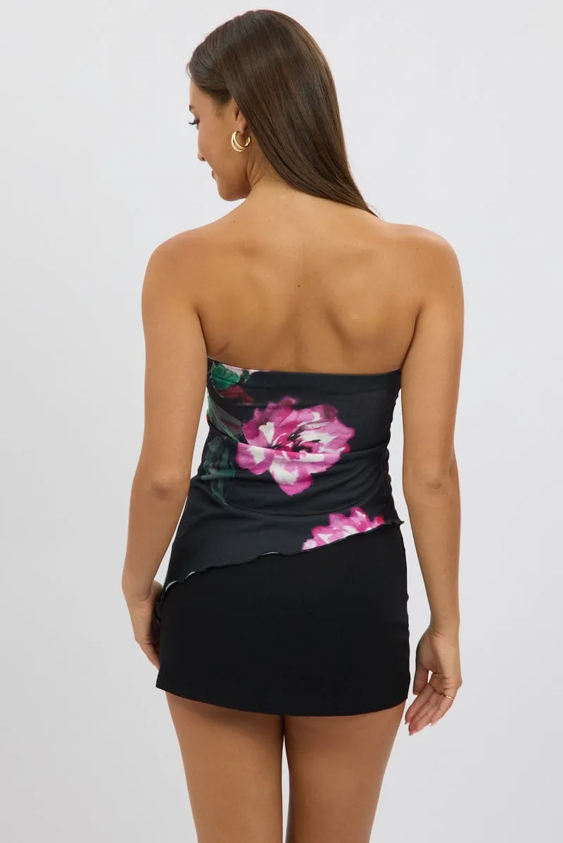 Black Floral Bandeau Top