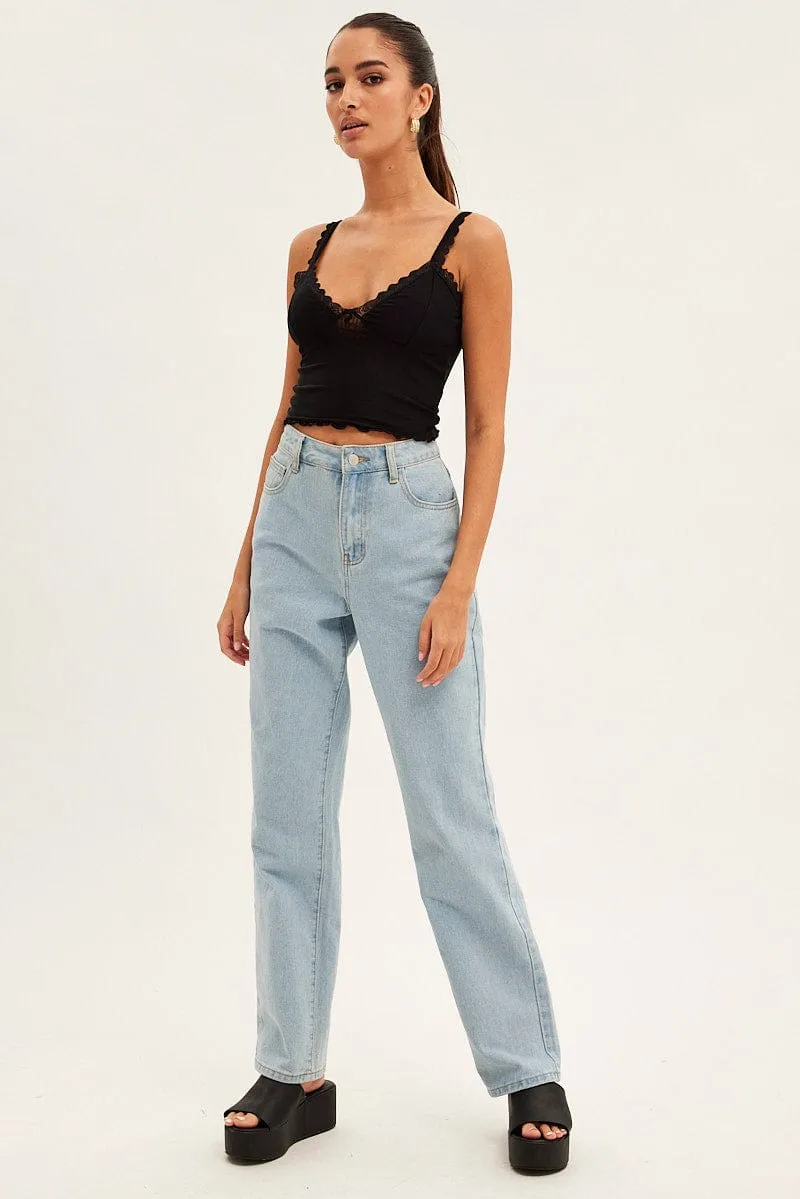 Black Mesh Lace Trim Cropped Cami