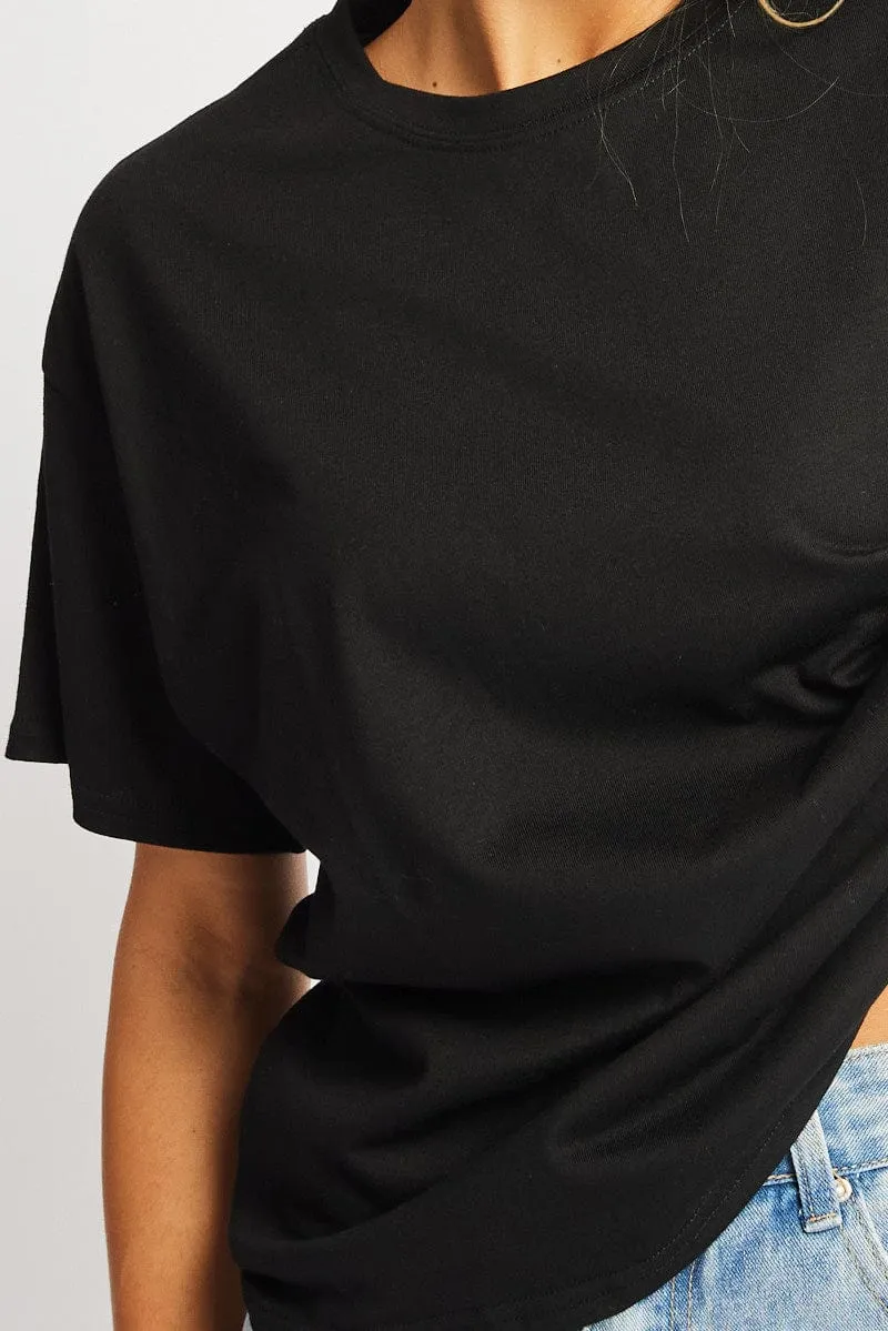 Black Oversized T Shirt Short Sleeve Crew Neck
