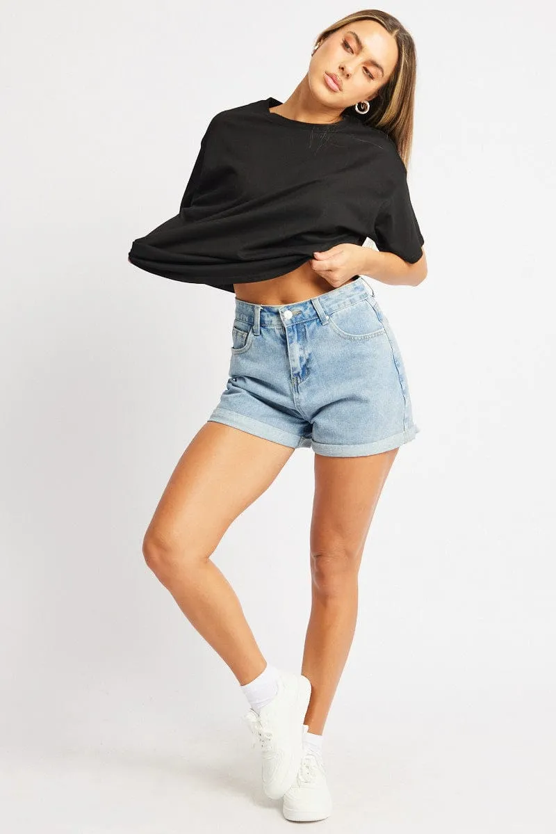 Black Oversized T Shirt Short Sleeve Crew Neck