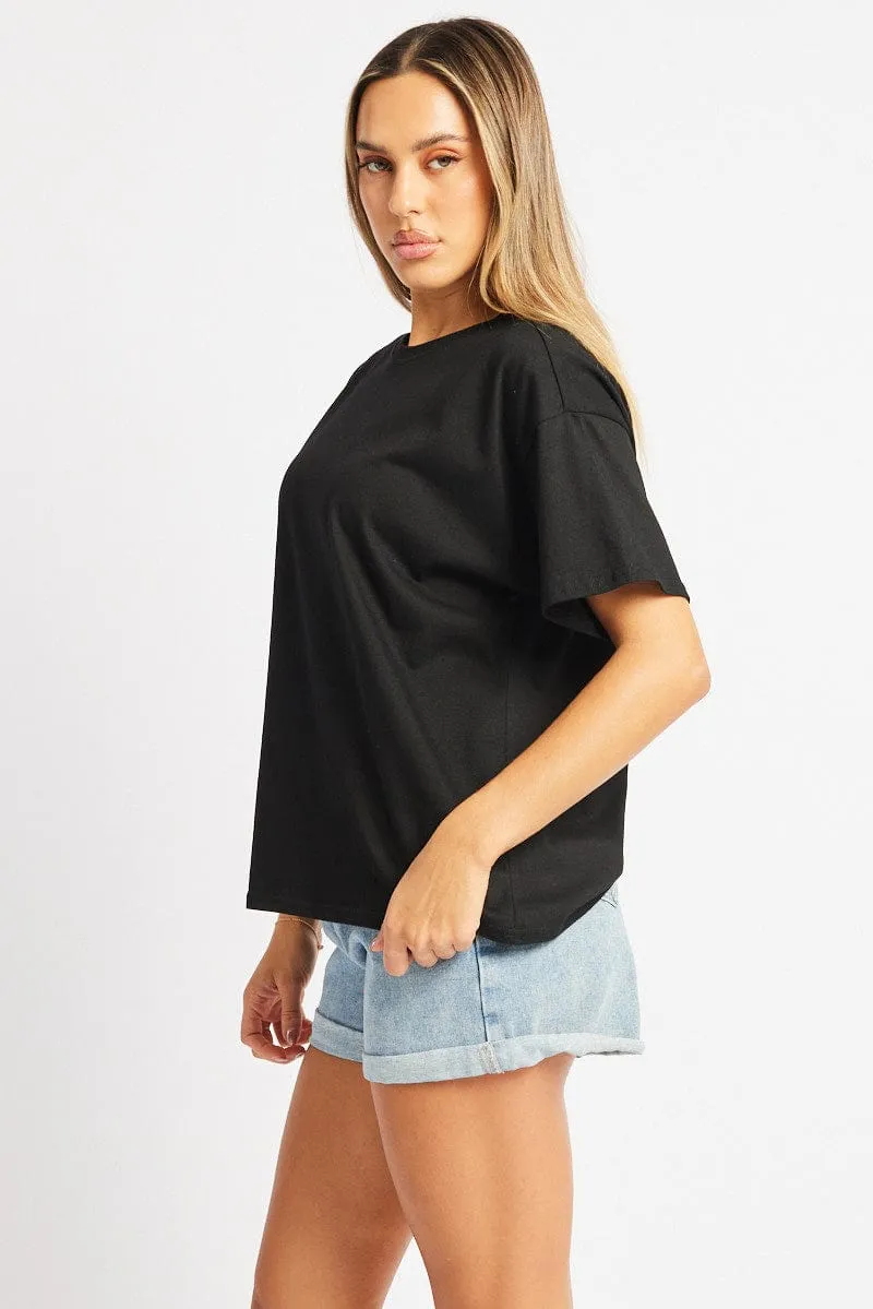 Black Oversized T Shirt Short Sleeve Crew Neck