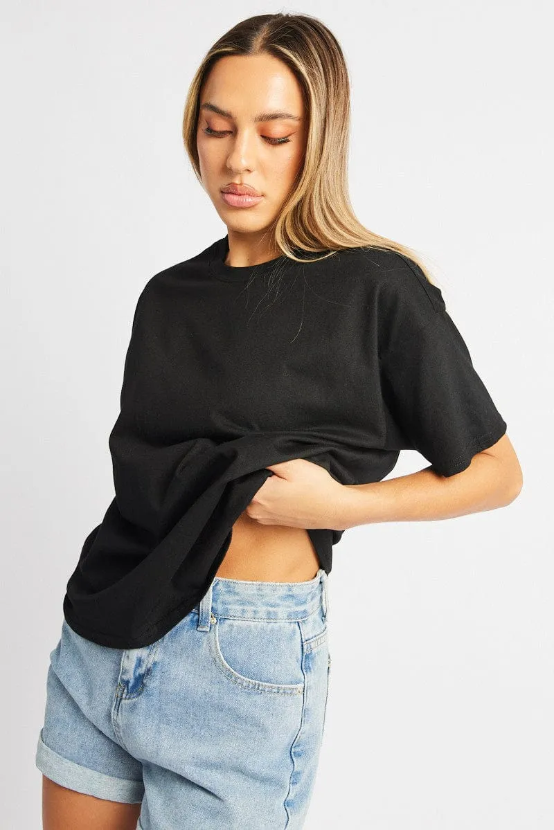 Black Oversized T Shirt Short Sleeve Crew Neck