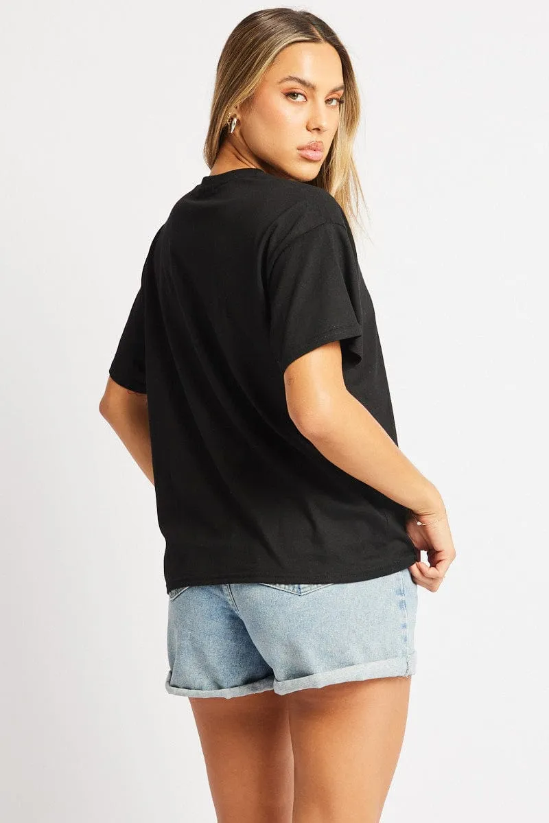 Black Oversized T Shirt Short Sleeve Crew Neck