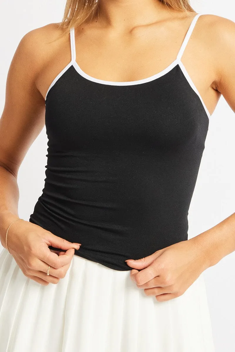 Black Singlet Top Contrast Binding Seamless