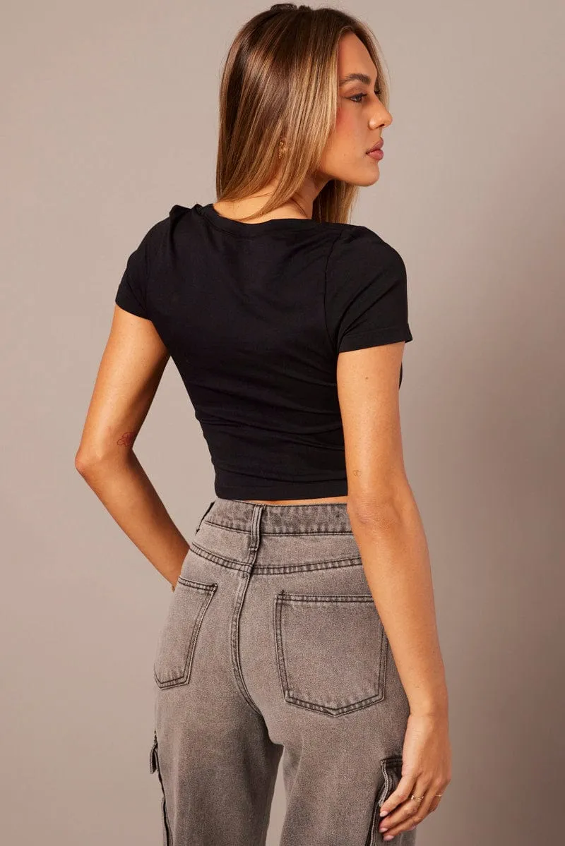 Black T Shirt Short Sleeve Crew Neck Seamless