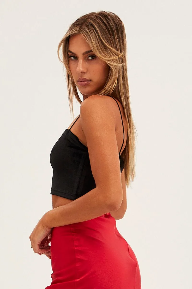 Black Velour Singlet Lounge Crop Top