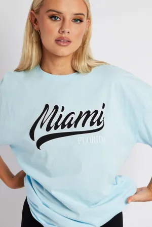 Blue Embroidery Baby Tee Slogan Crop T-shirt