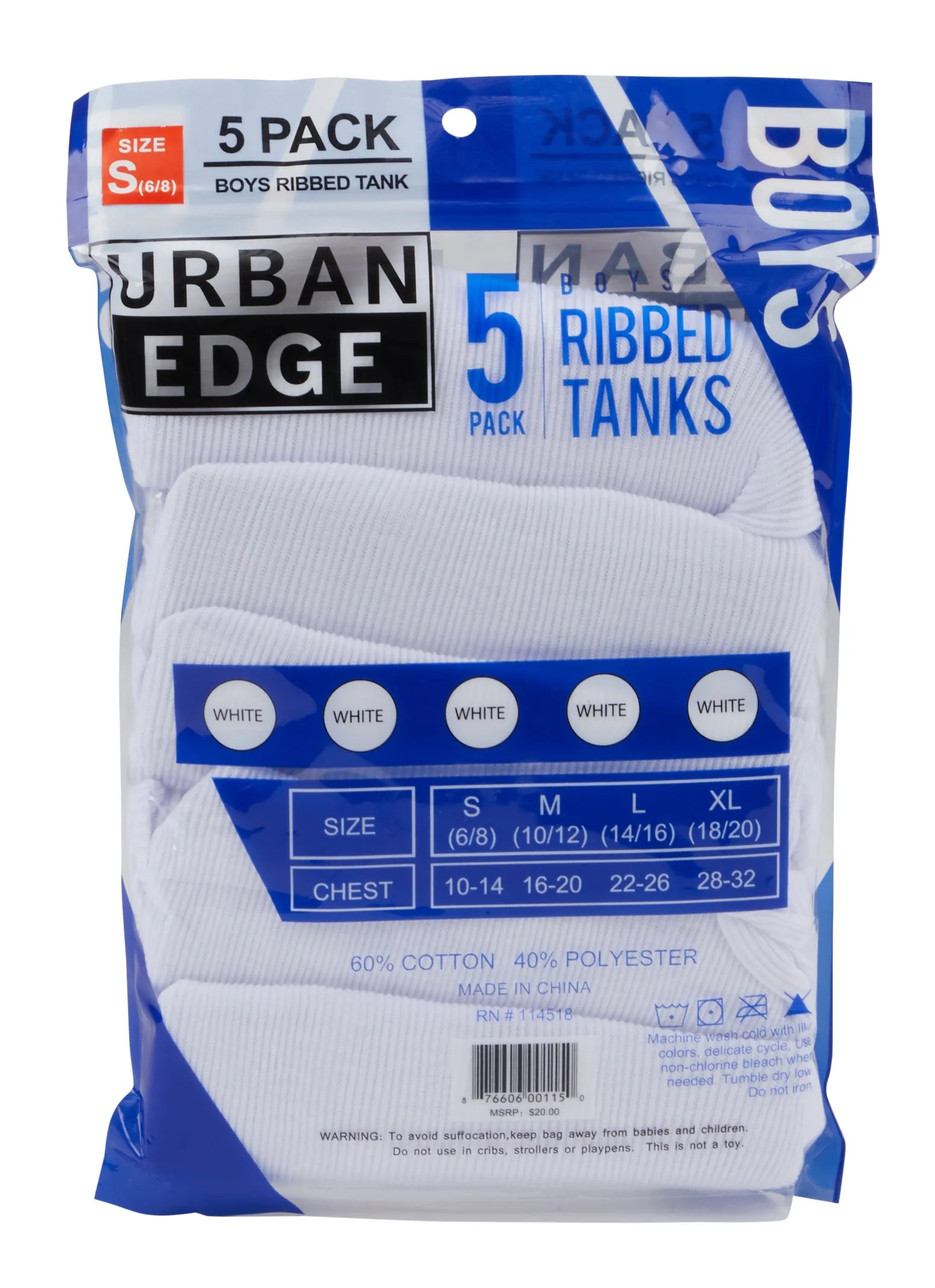 Boys 5 Pack Ribbed Knit Tank Tops