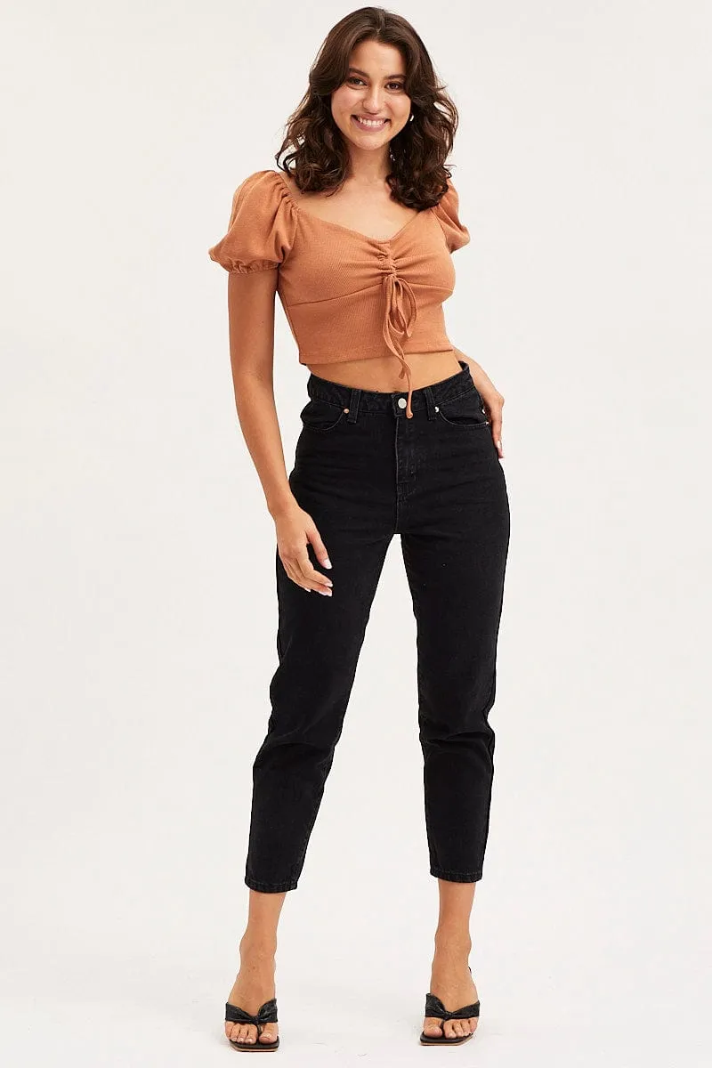 Brown Top Short Sleeve Cami