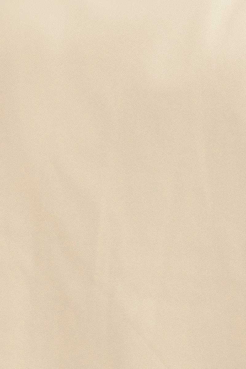 Camel Shirt Collar Long Sleeve Faux Leather