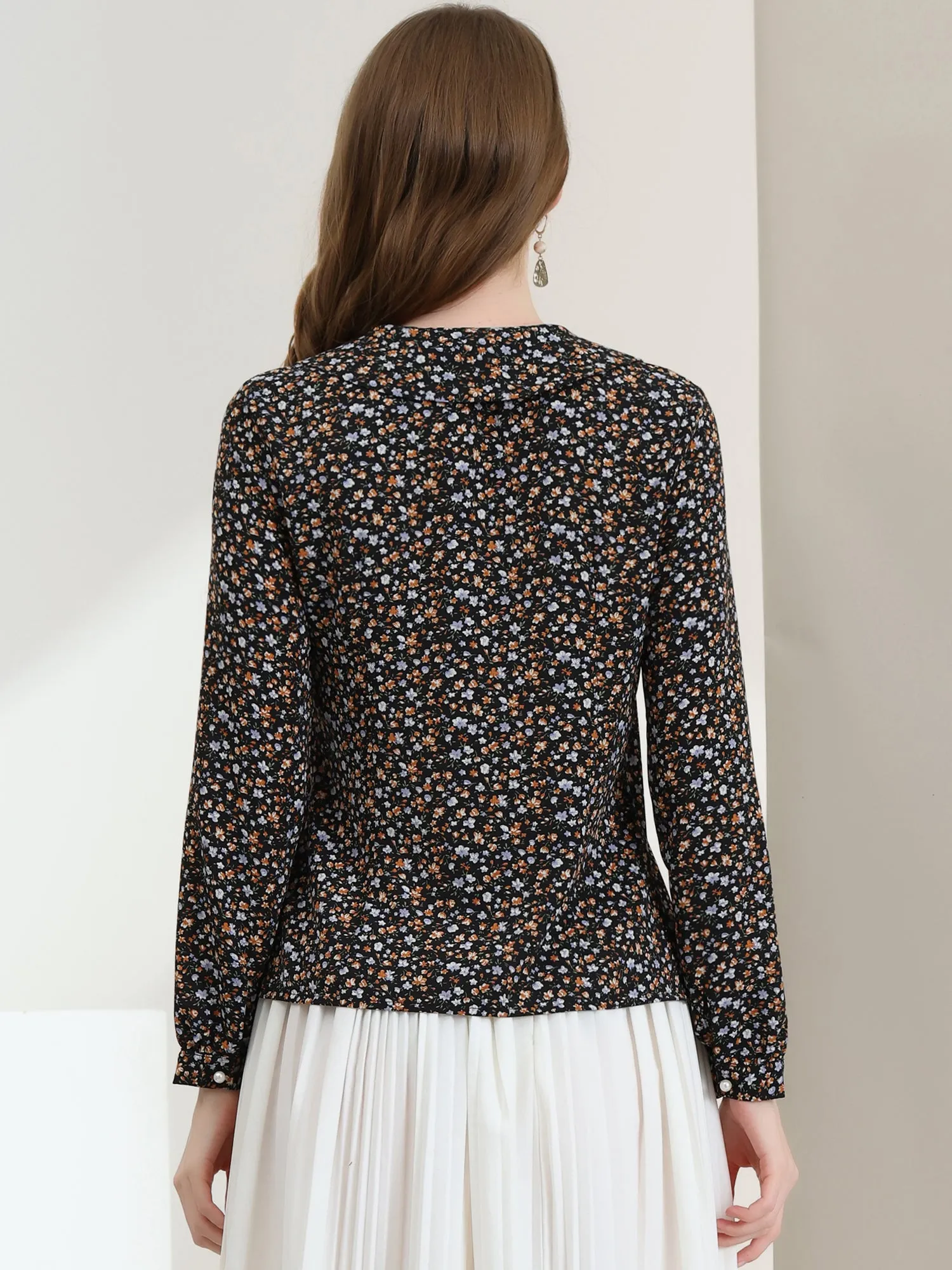 Casual Peter Pan Collar Floral Button Down Shirt