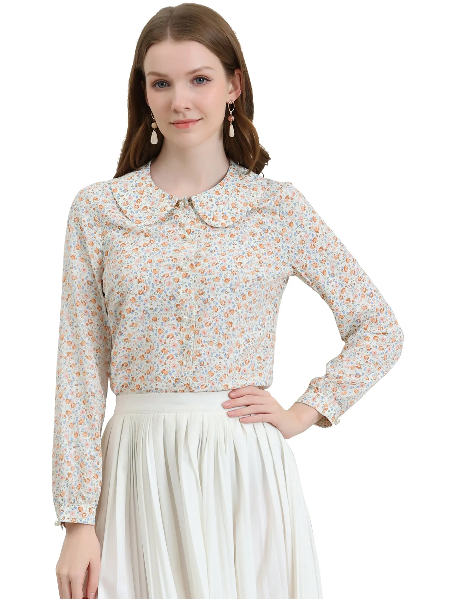 Casual Peter Pan Collar Floral Button Down Shirt