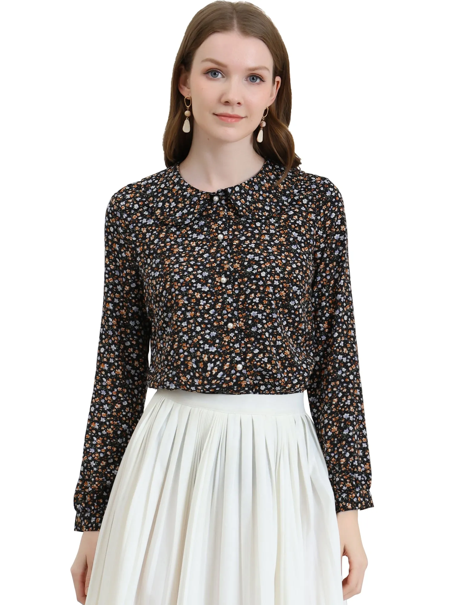 Casual Peter Pan Collar Floral Button Down Shirt