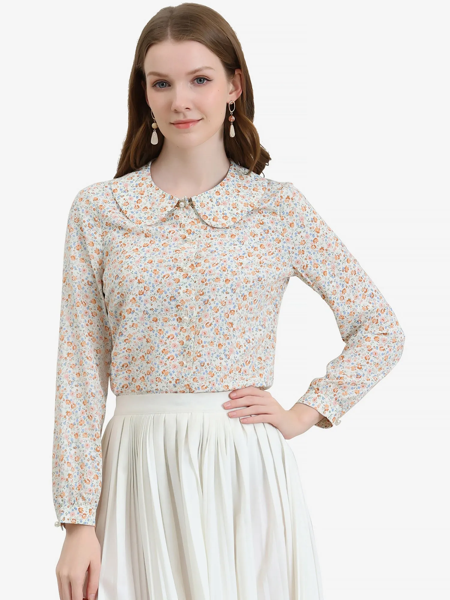 Casual Peter Pan Collar Floral Button Down Shirt