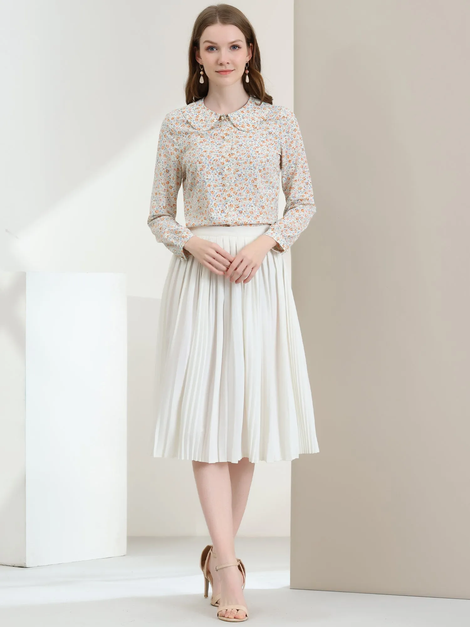 Casual Peter Pan Collar Floral Button Down Shirt