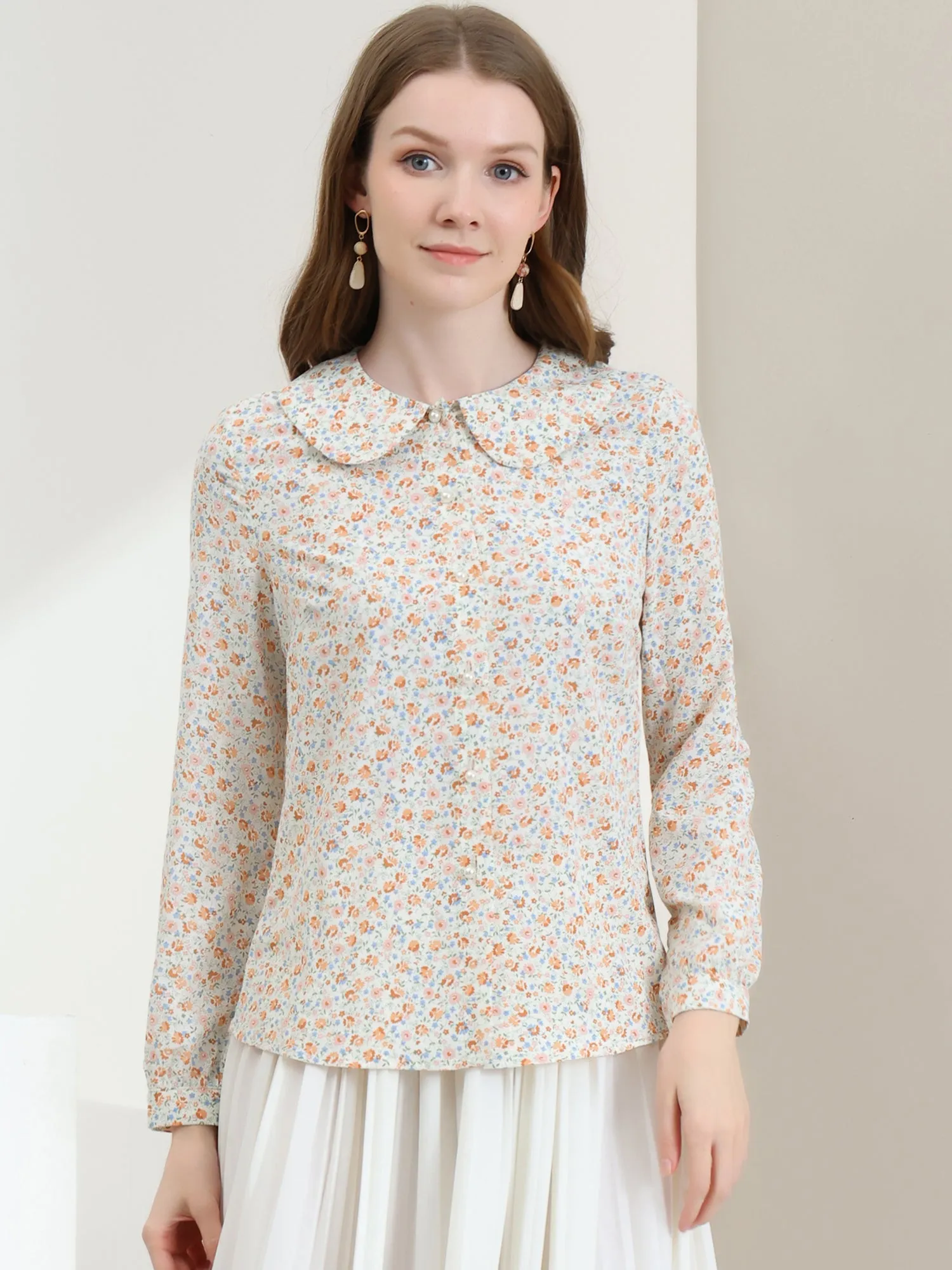 Casual Peter Pan Collar Floral Button Down Shirt