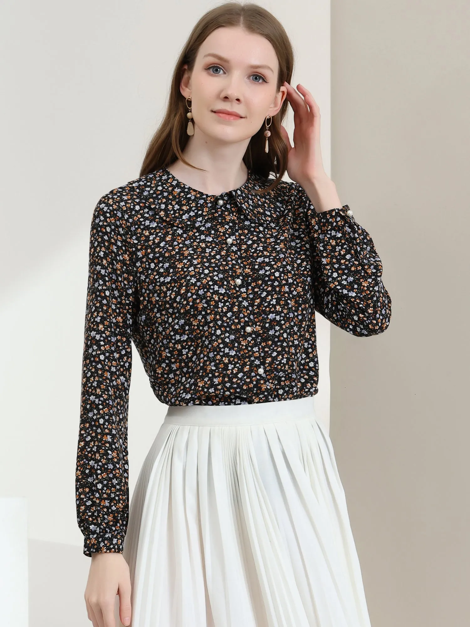 Casual Peter Pan Collar Floral Button Down Shirt