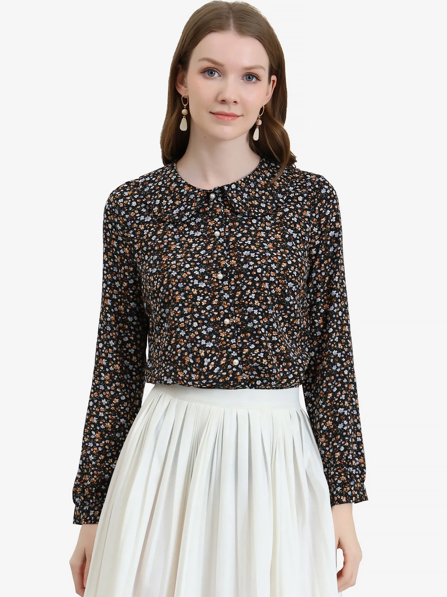 Casual Peter Pan Collar Floral Button Down Shirt
