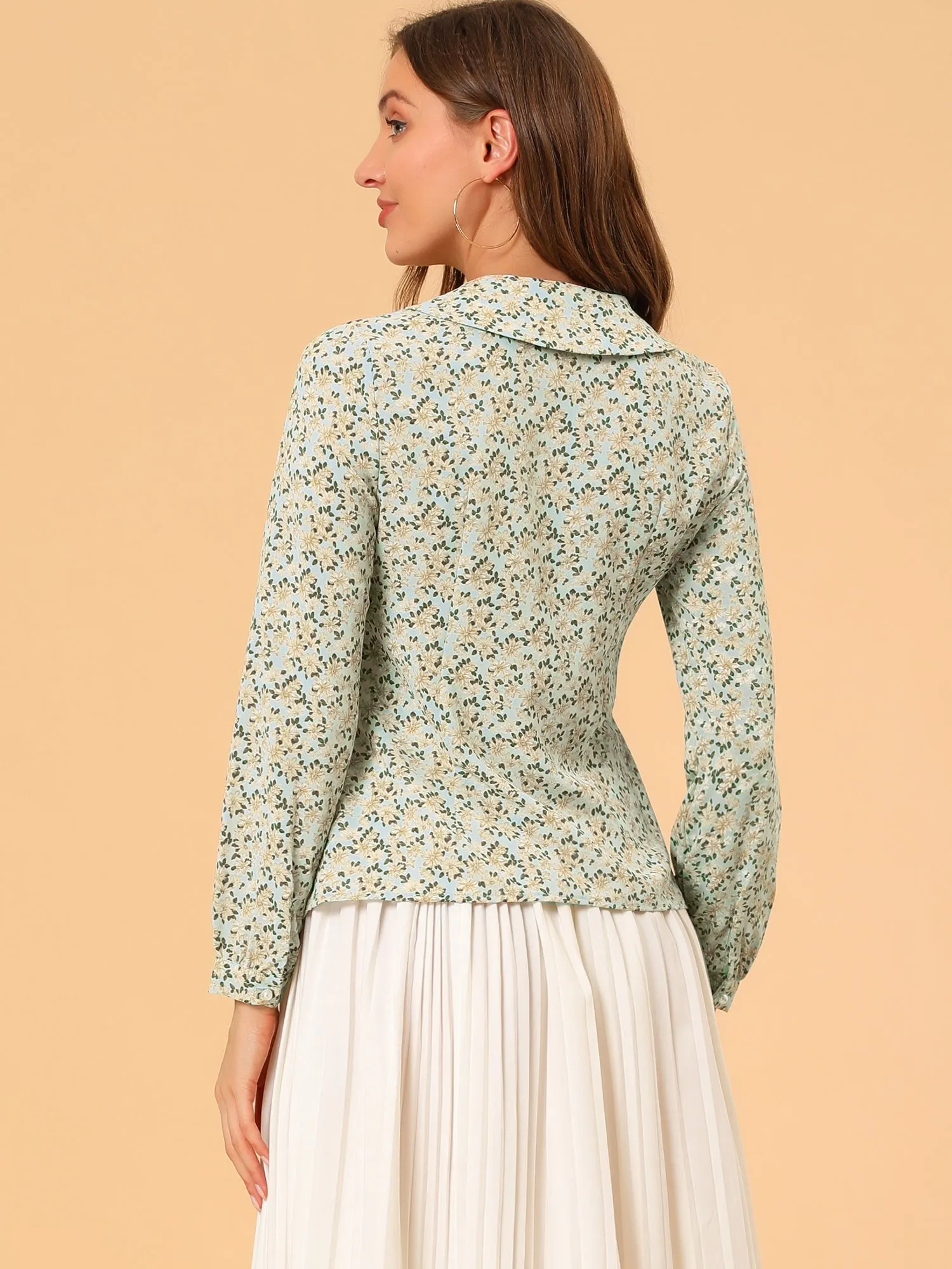 Casual Peter Pan Collar Floral Button Down Shirt
