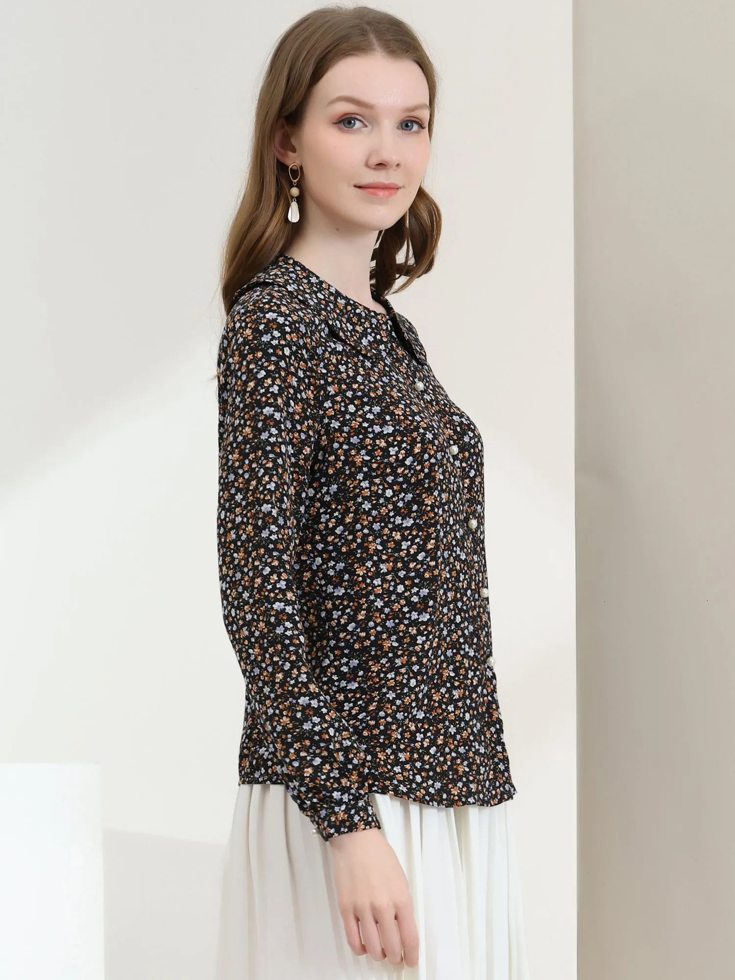 Casual Peter Pan Collar Floral Button Down Shirt