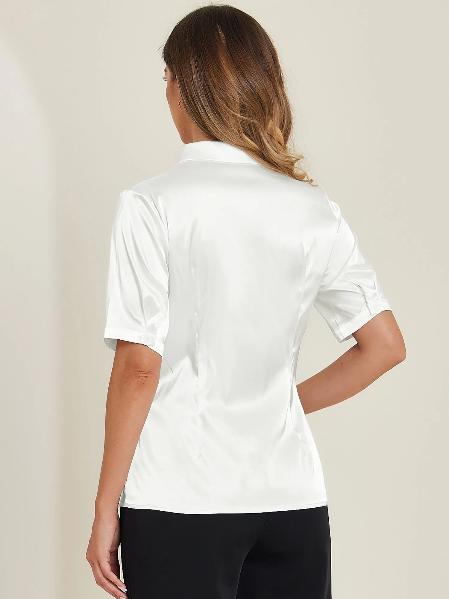 Casual Short Sleeve Satin Silky Work Business Button Down Shirt