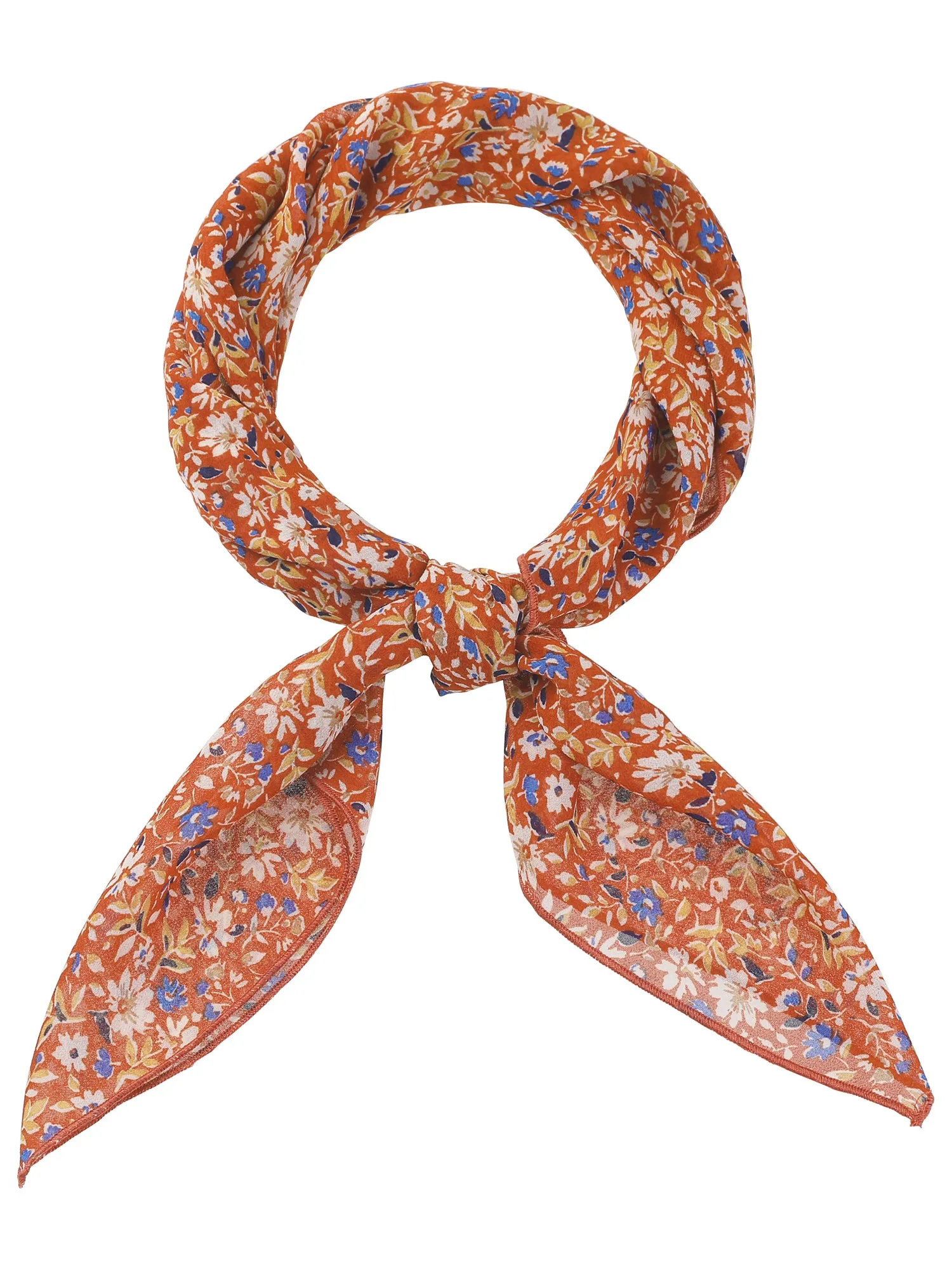 Chiffon Floral Print Square Kerchief Neck Scarf Neckerchief