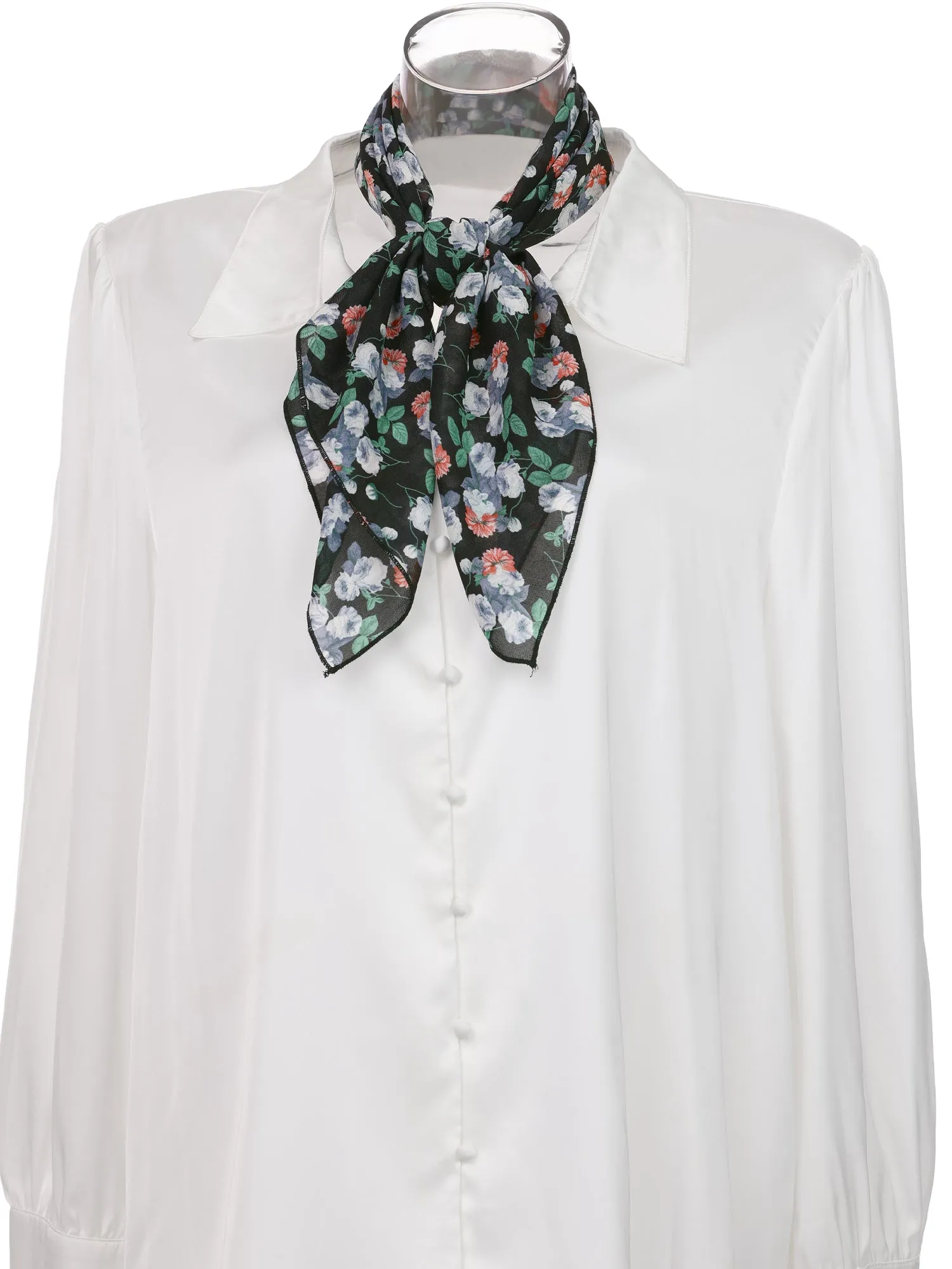 Chiffon Floral Print Square Kerchief Neck Scarf Neckerchief
