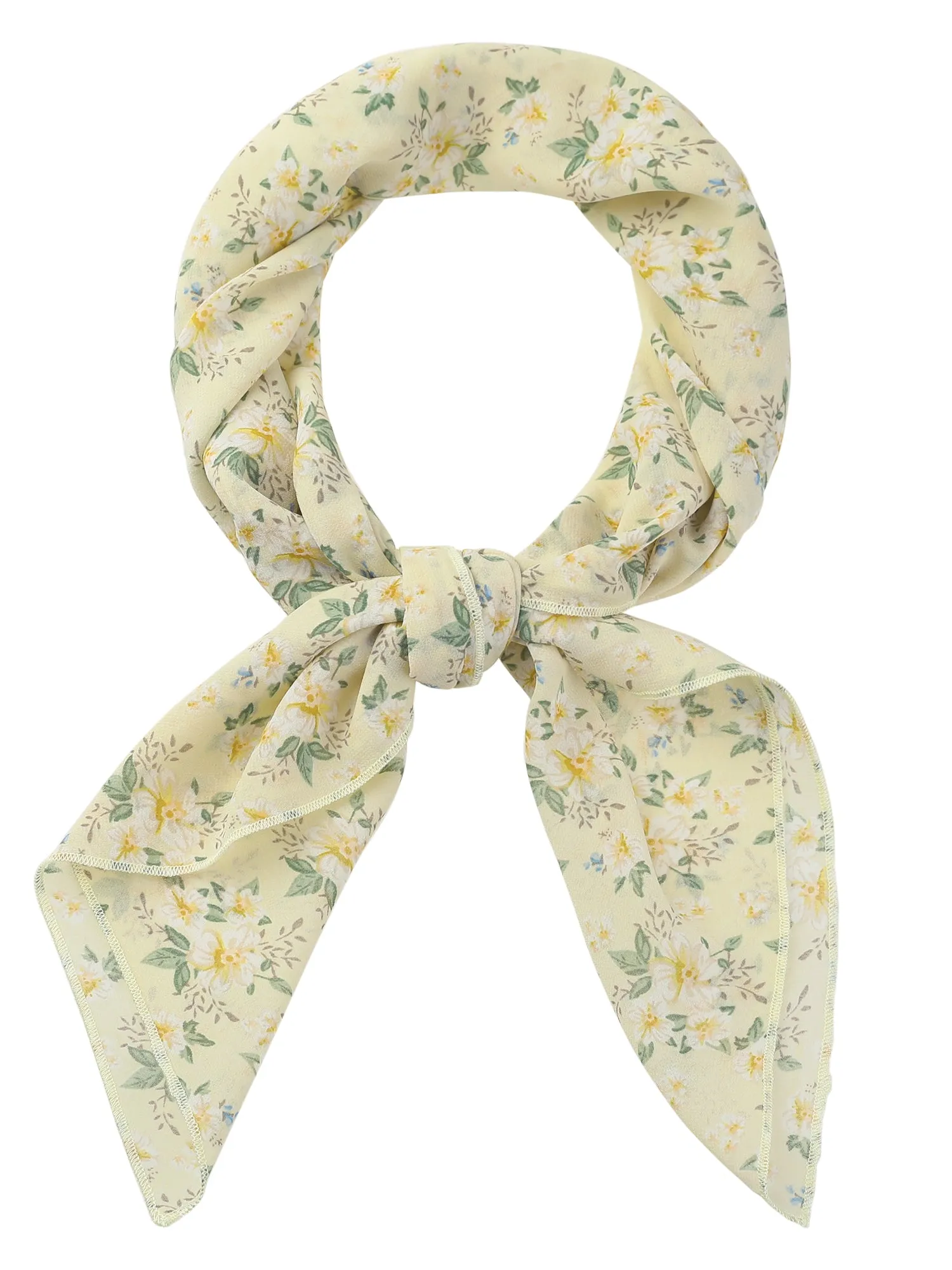 Chiffon Floral Print Square Kerchief Neck Scarf Neckerchief