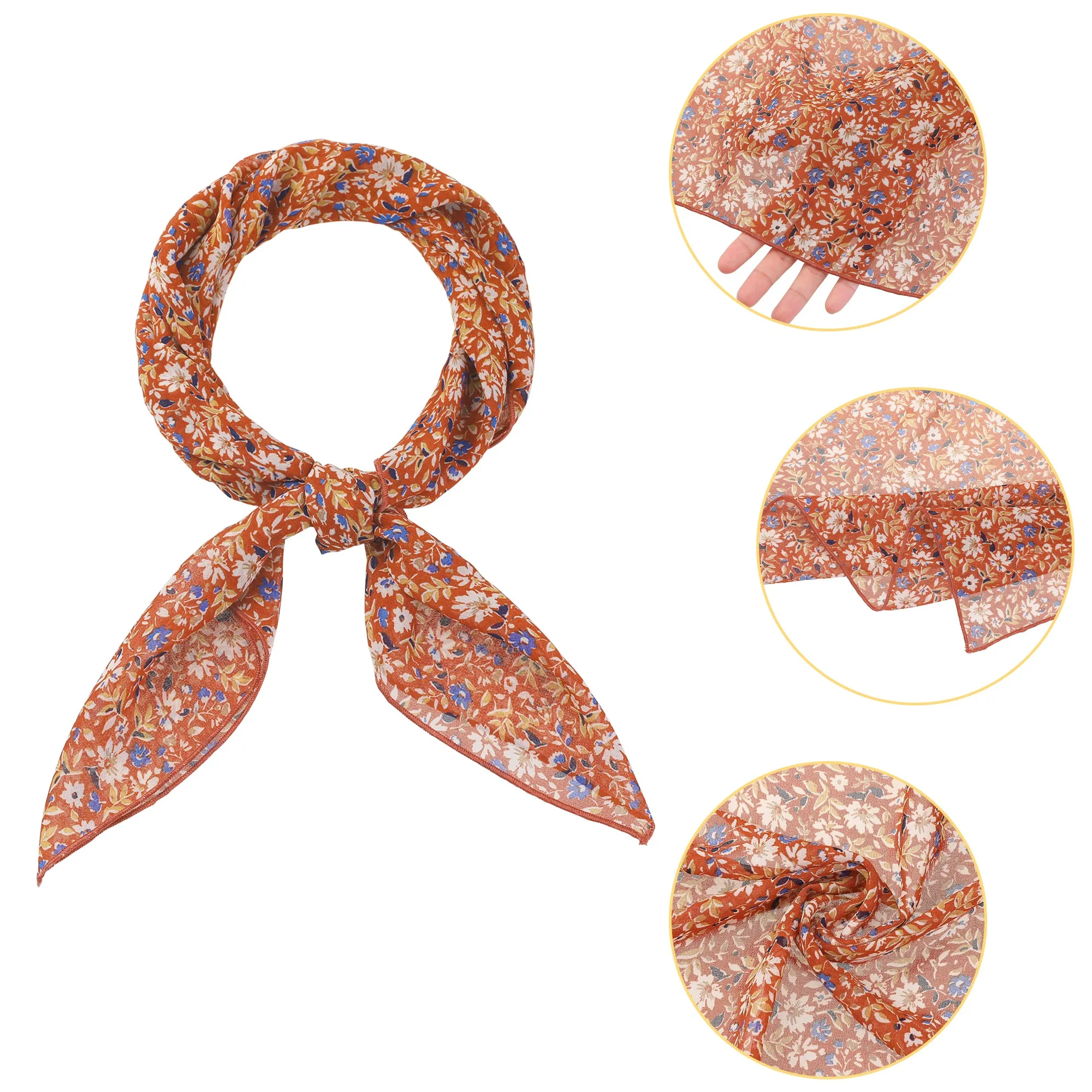 Chiffon Floral Print Square Kerchief Neck Scarf Neckerchief