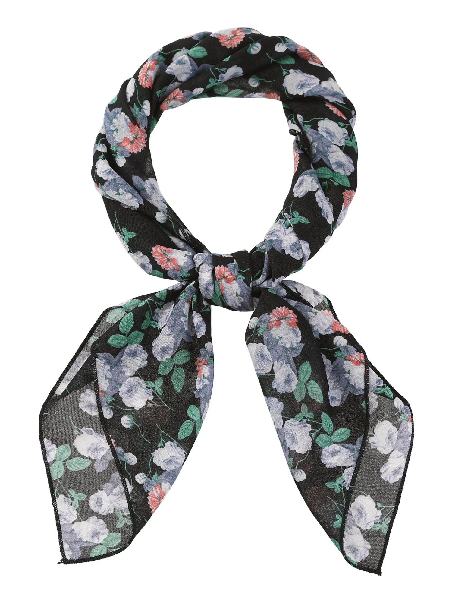 Chiffon Floral Print Square Kerchief Neck Scarf Neckerchief