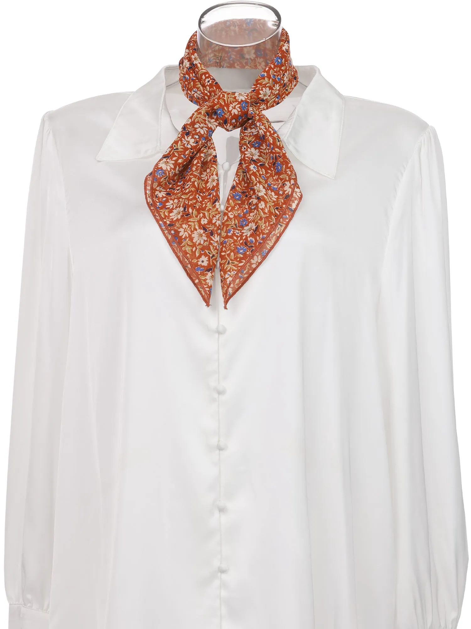 Chiffon Floral Print Square Kerchief Neck Scarf Neckerchief