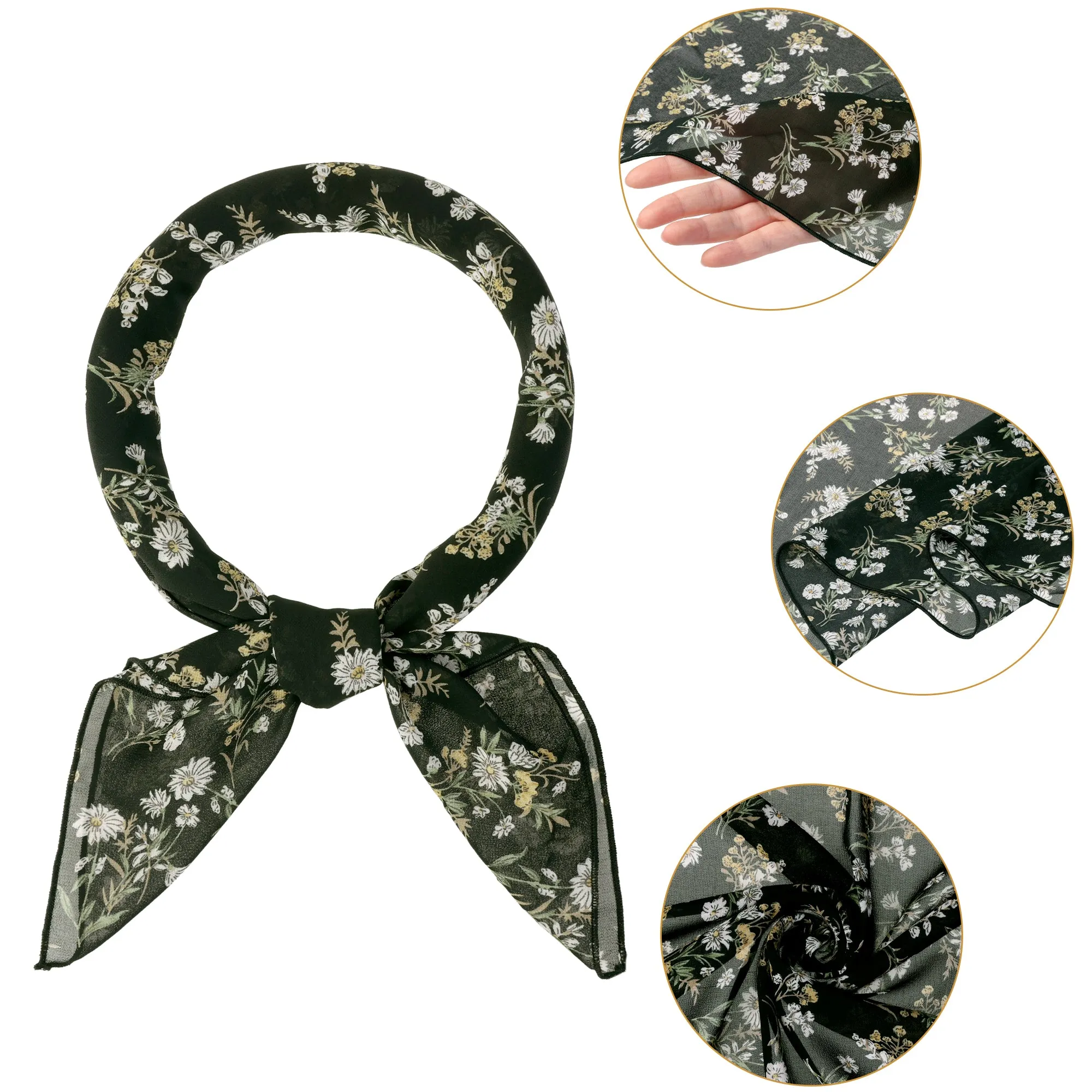 Chiffon Floral Print Square Kerchief Neck Scarf Neckerchief